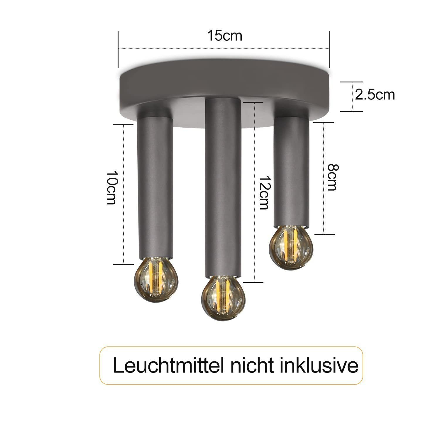 Lampada da soffitto a tre lampadine con dimensioni espresse in centimetri.