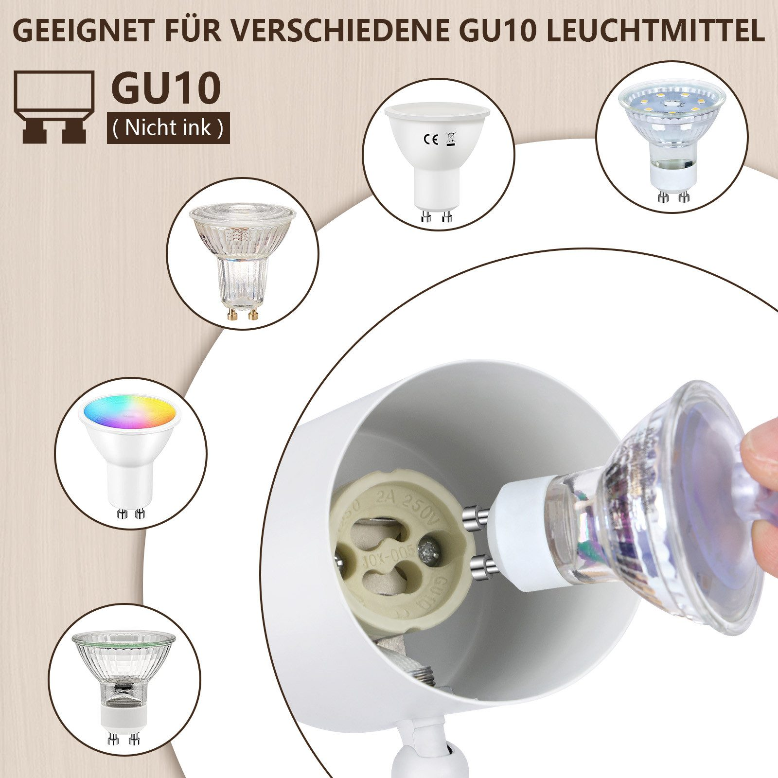 Kilka żarówek obok uchwytu lampy. Tekst u góry mówi: