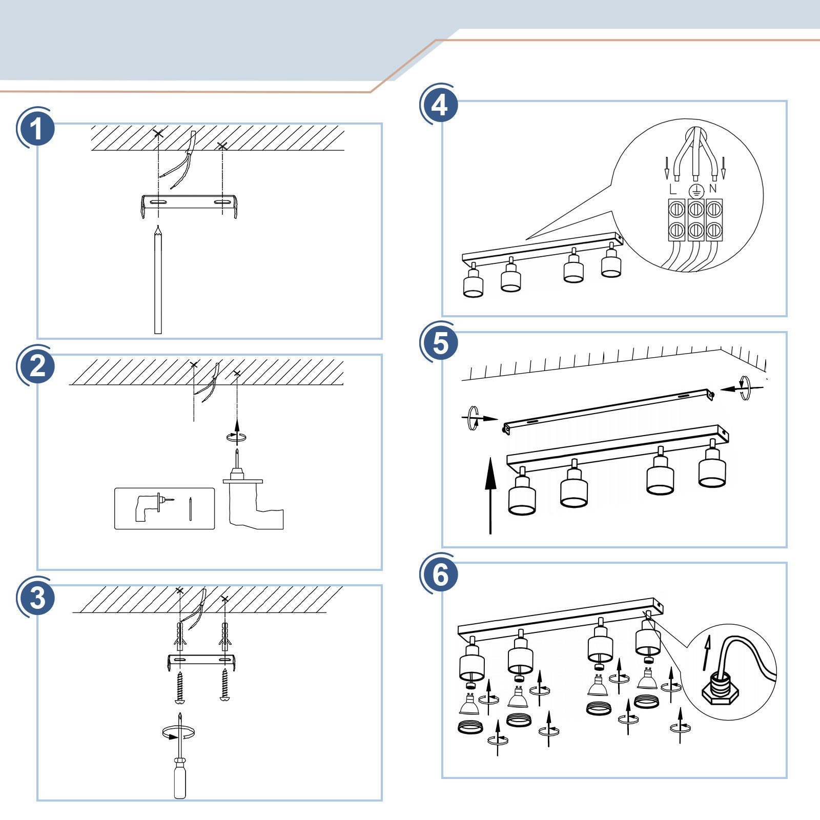 Diagramma che mostra i passaggi di installazione di un apparecchio su sfondo bianco.