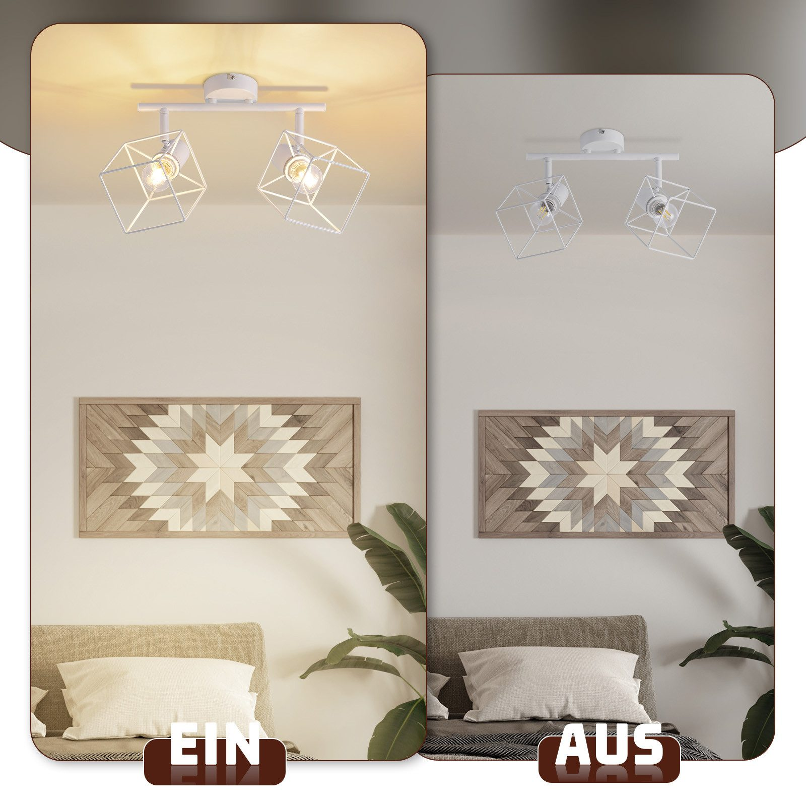 Un muro con due luci, una accesa e l'altra spenta. La stanza ha un pannello di legno.