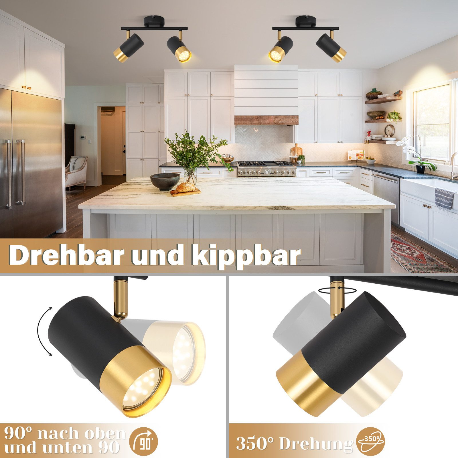 Un apparecchio di illuminazione a soffitto bianco con tre luci, in una camera da letto con un letto.