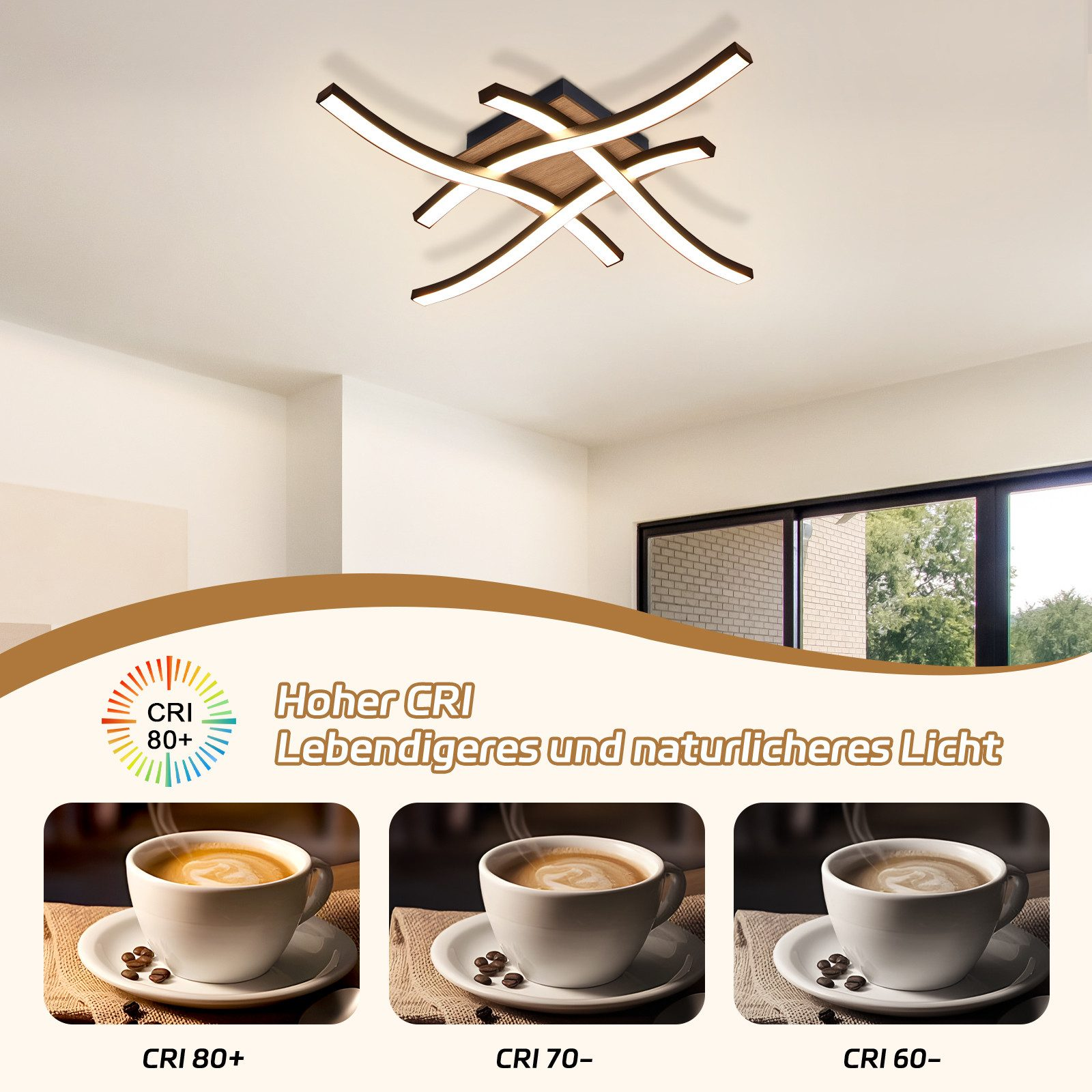 Lampada da soffitto dal design moderno. Include tre tazze di caffè e testo sull'IRC.