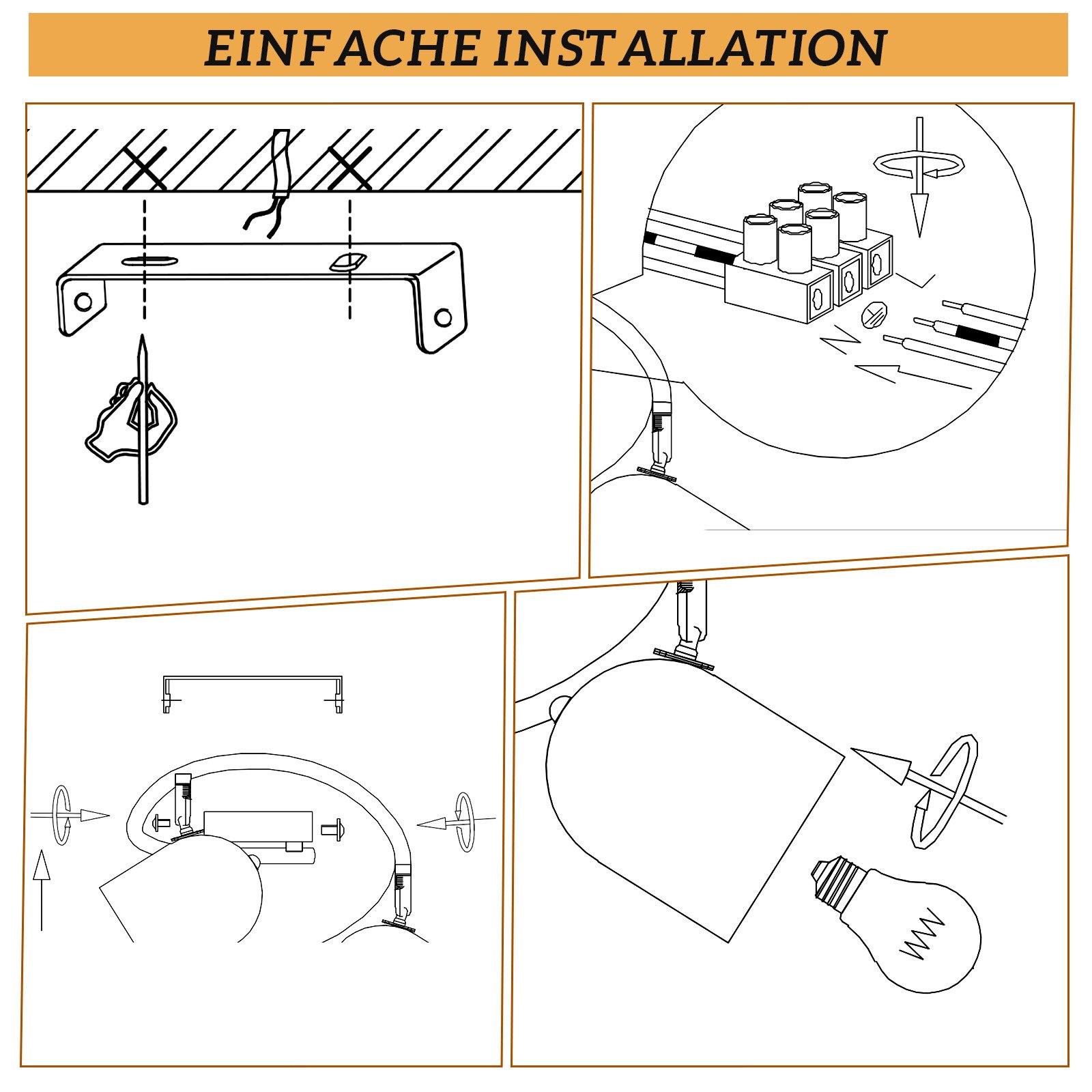 Instrukcja instalacji krok po kroku dla lampy, z diagramami.