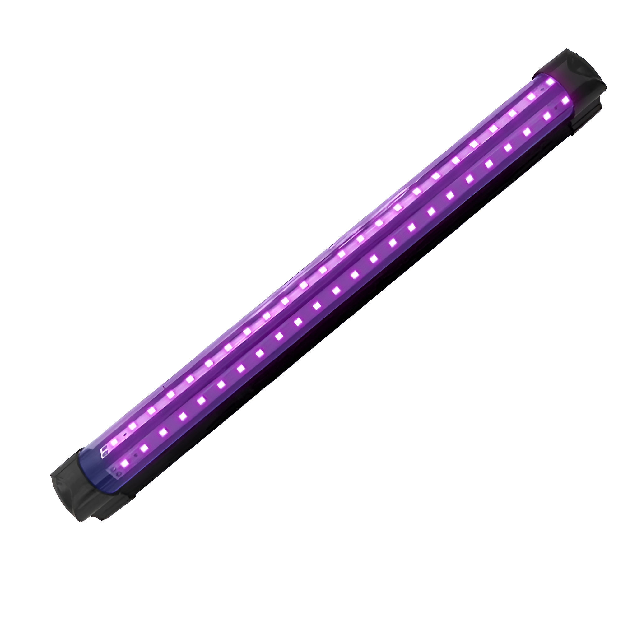 Lila LED-Lichtleiste auf weißem Hintergrund.