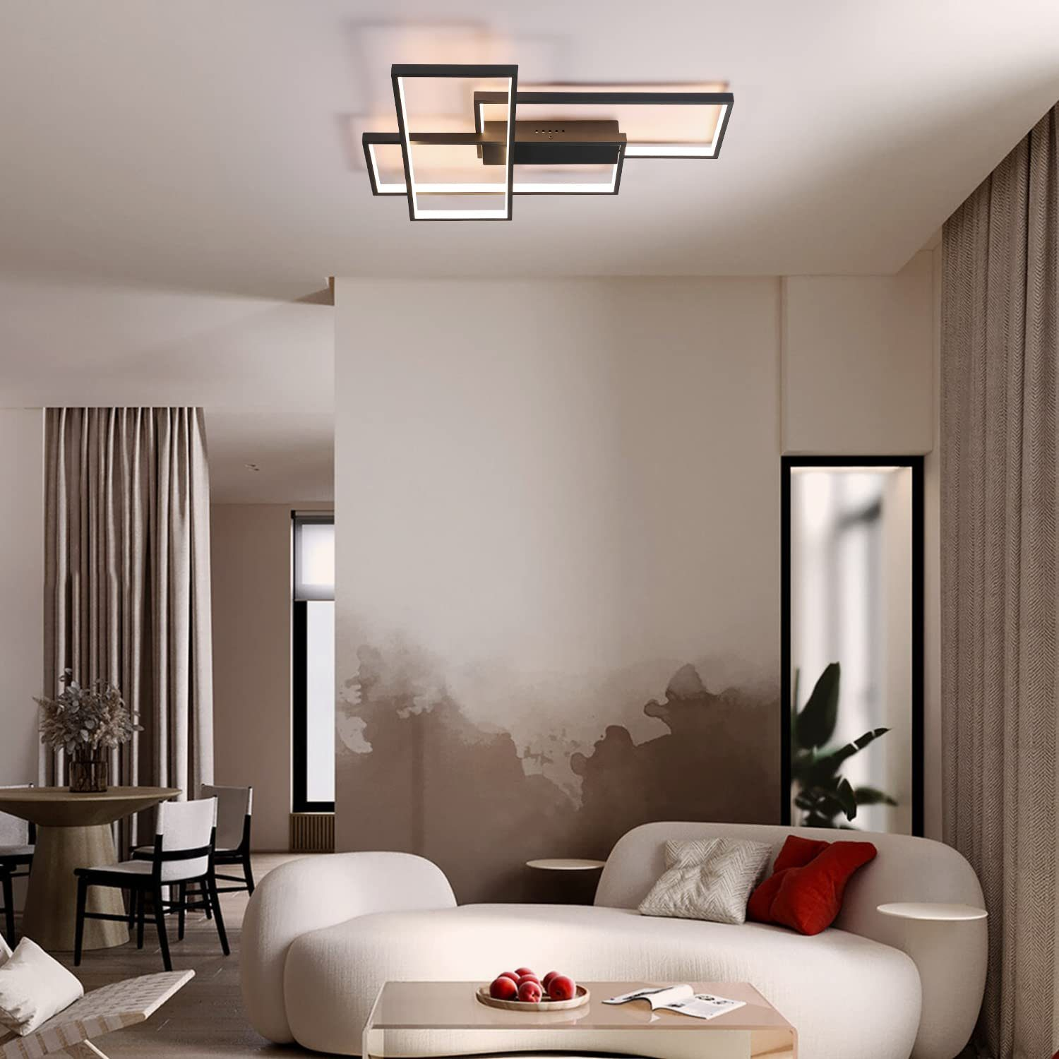 Moderne Deckenleuchte in einem Wohnzimmer. Verfügt über ein rechteckiges Design.