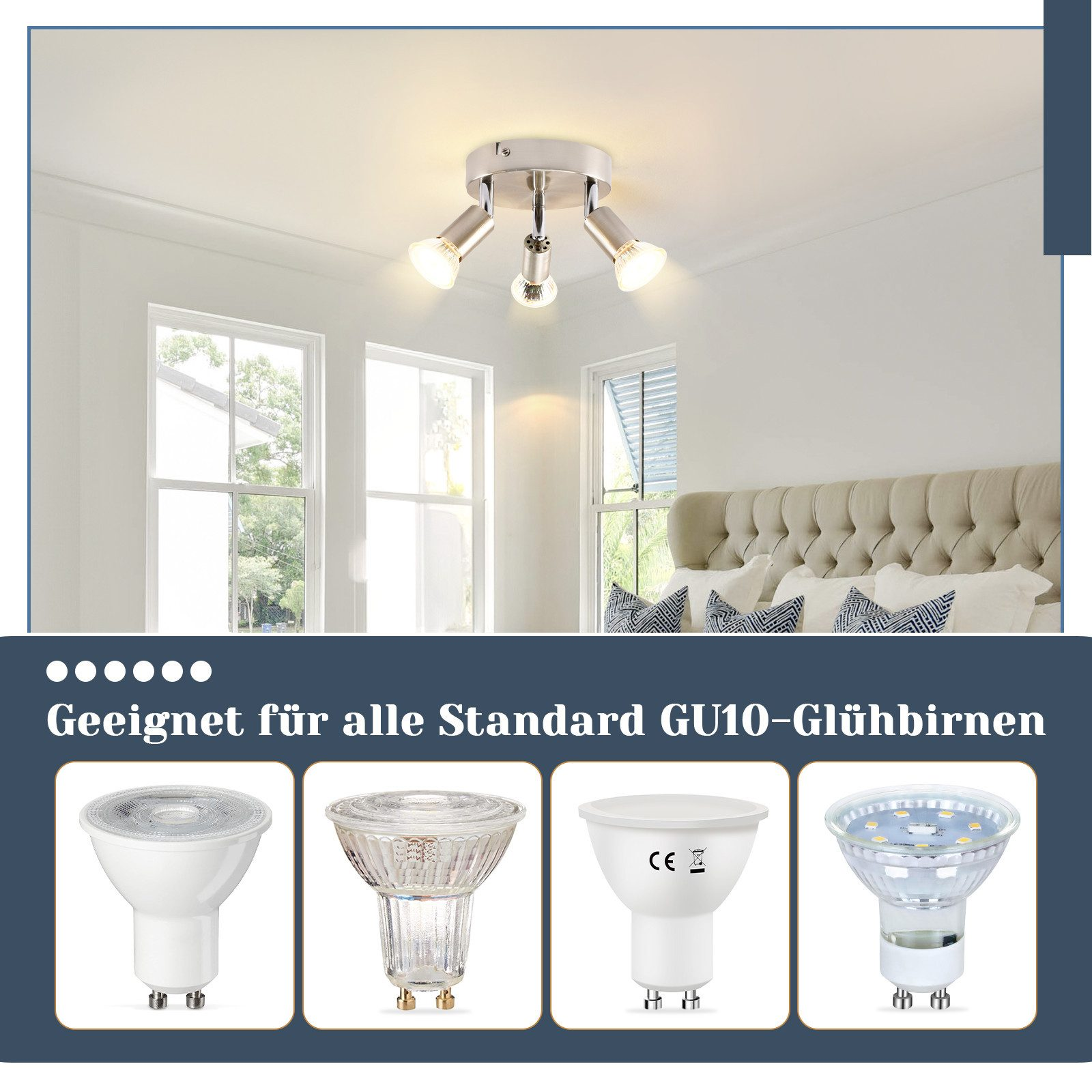 Lampade da soffitto con tre faretti, con diverse opzioni di lampadine GU10.