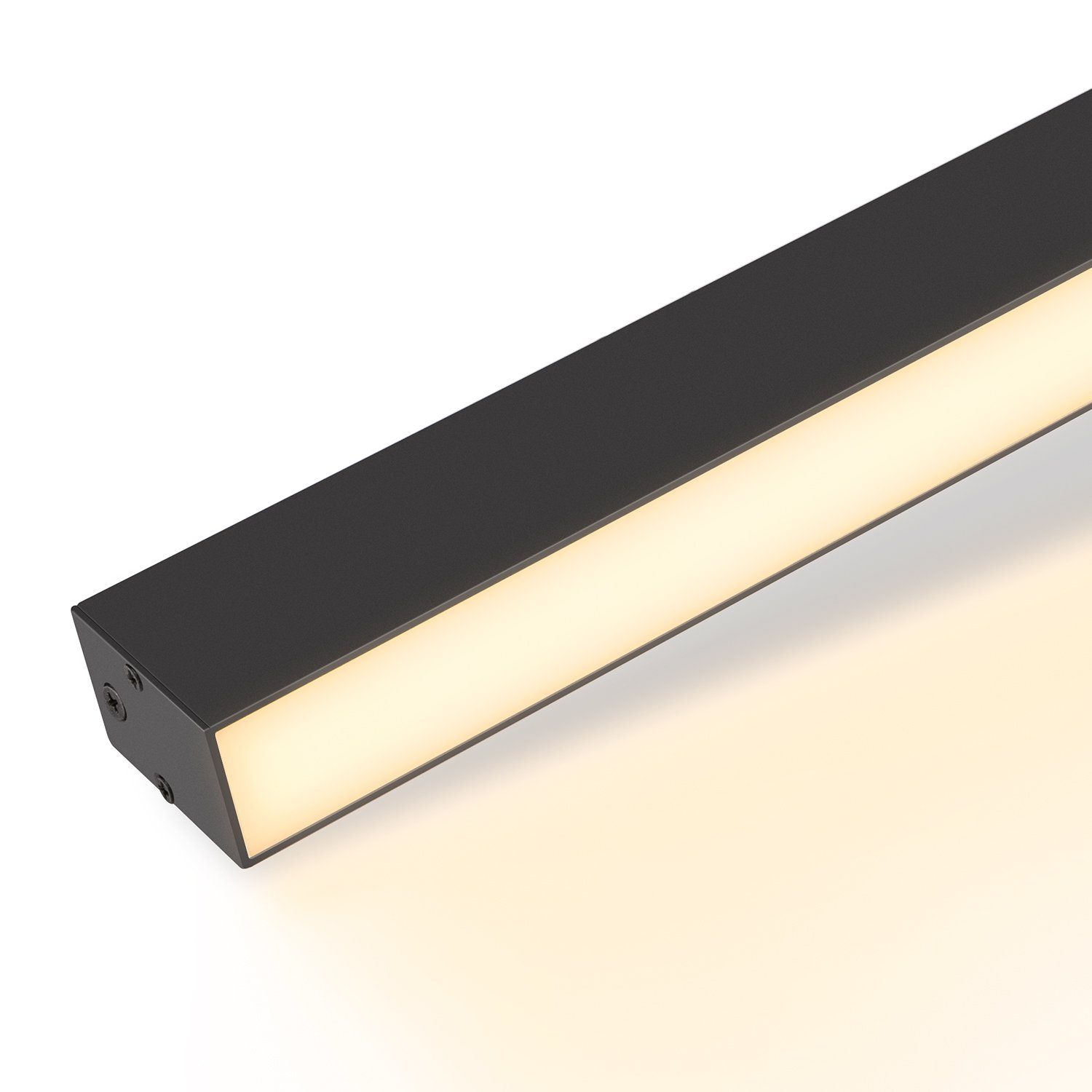 Una striscia luminosa a LED nera, che mostra la sua forma e la luce che emette.