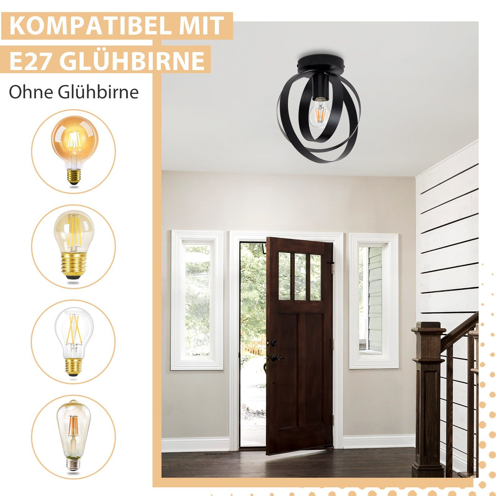 Un moderno lampadario da soffitto con struttura in metallo scuro e lampadina visibile.