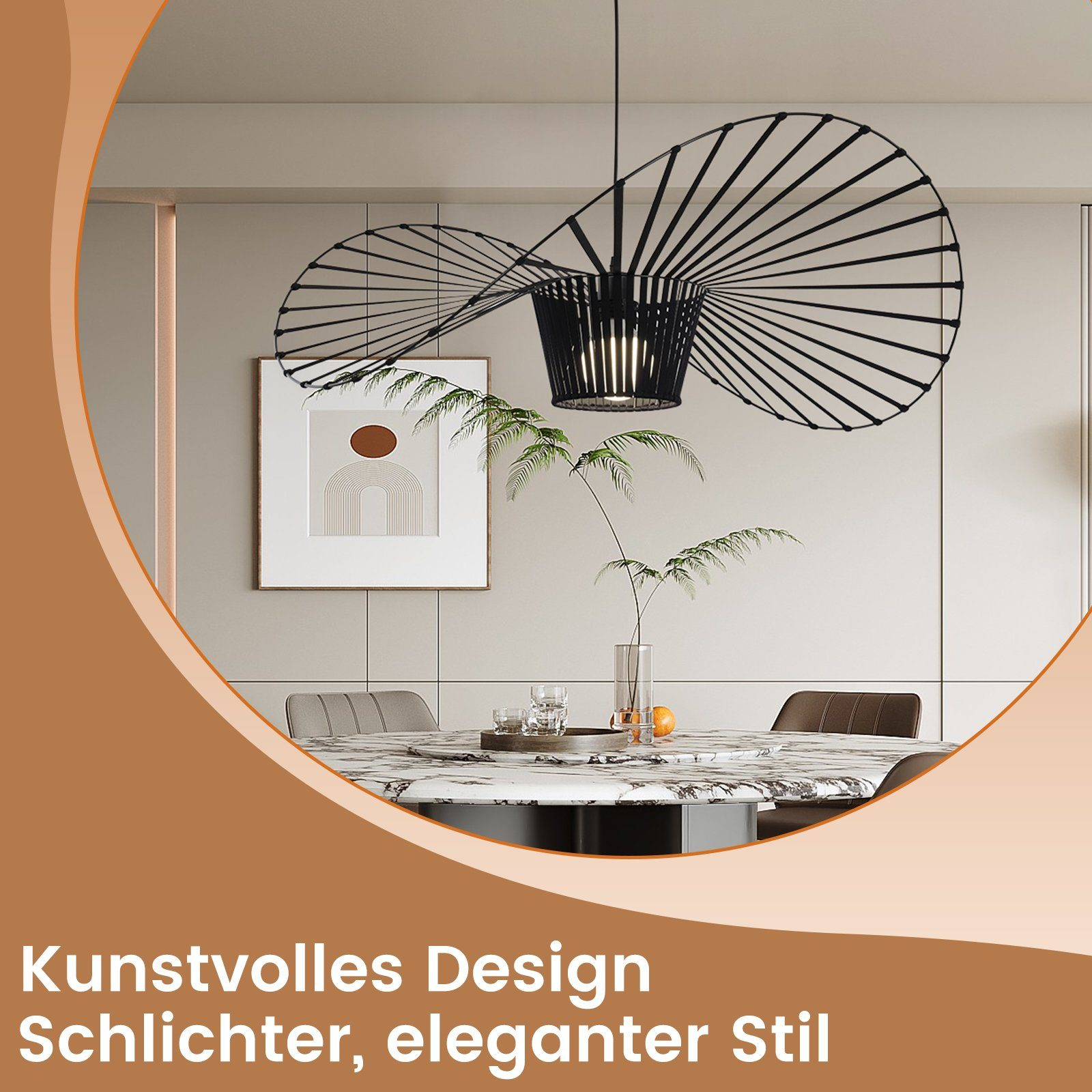 Eine schwarze Pendelleuchte mit einzigartigem, künstlerischem Design.