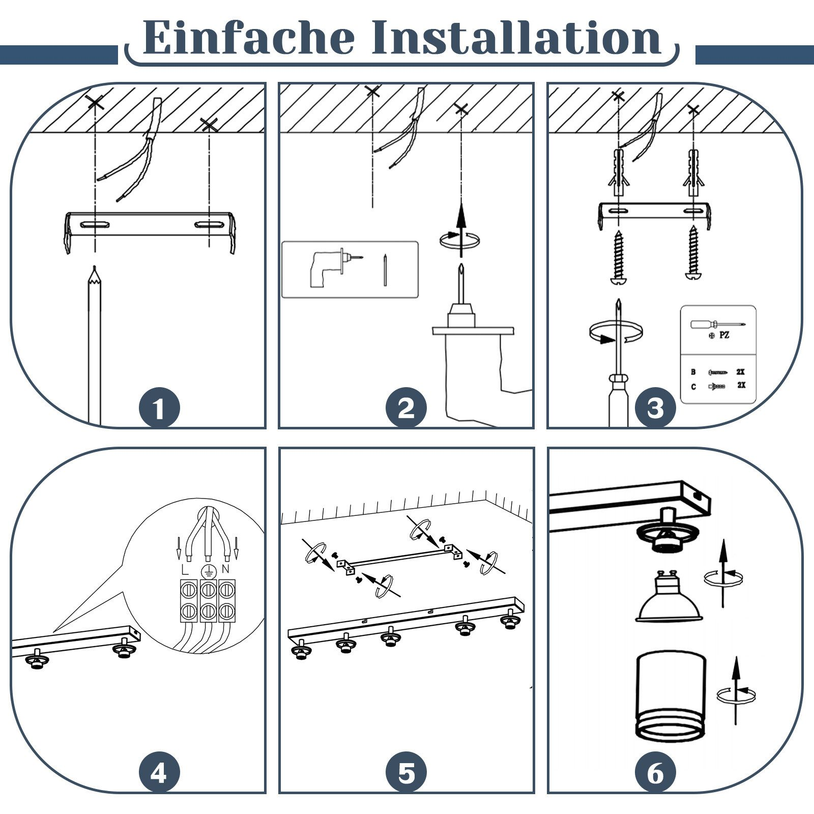 Istruzioni passo-passo per l'installazione di un apparecchio di illuminazione a soffitto.
