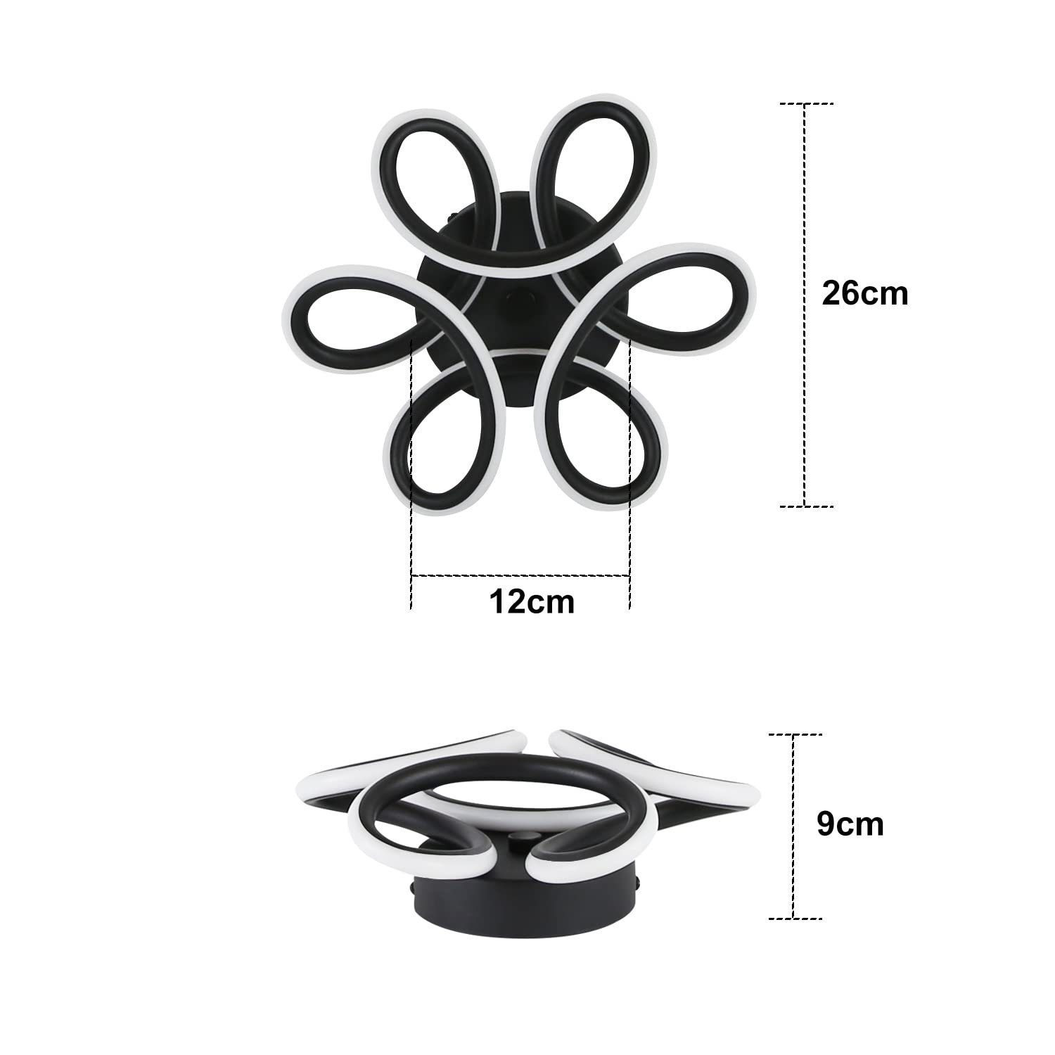Lampada da soffitto bianca e nera, con dimensioni di altezza e larghezza.