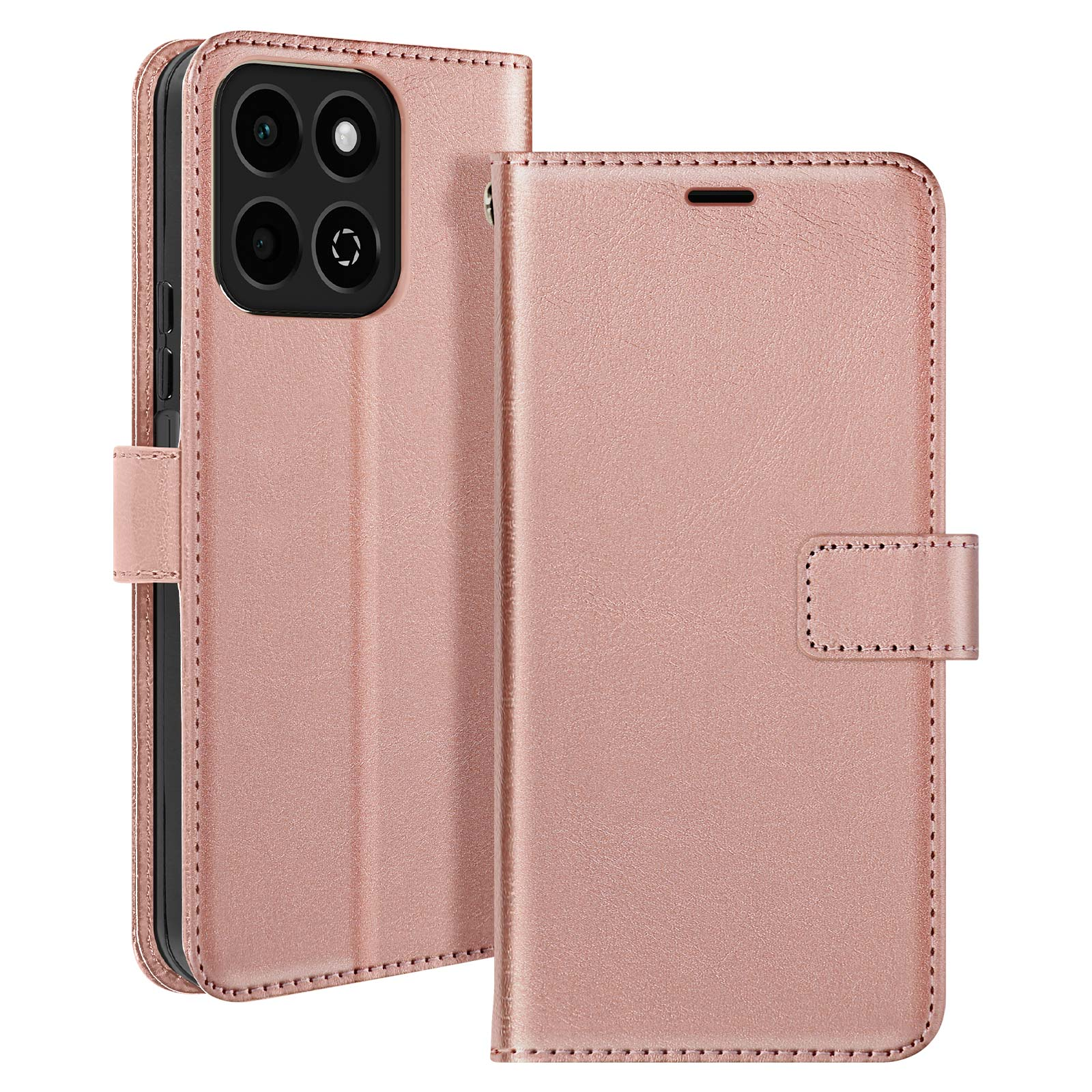 Custodia rosa per telefono con chiusura magnetica e funzione cavalletto, per smartphone.