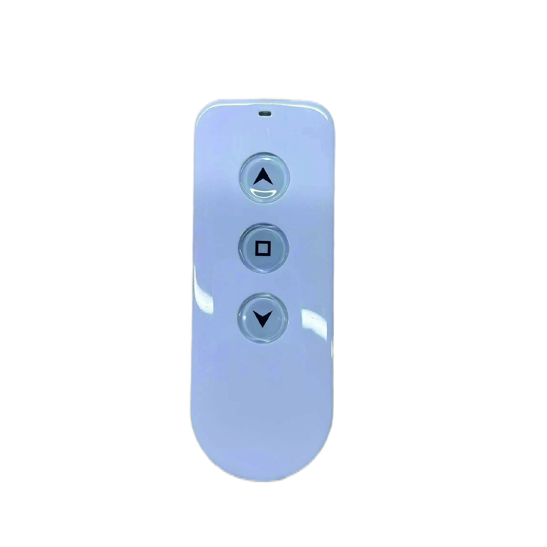 A white remote control with arrow and center buttons.