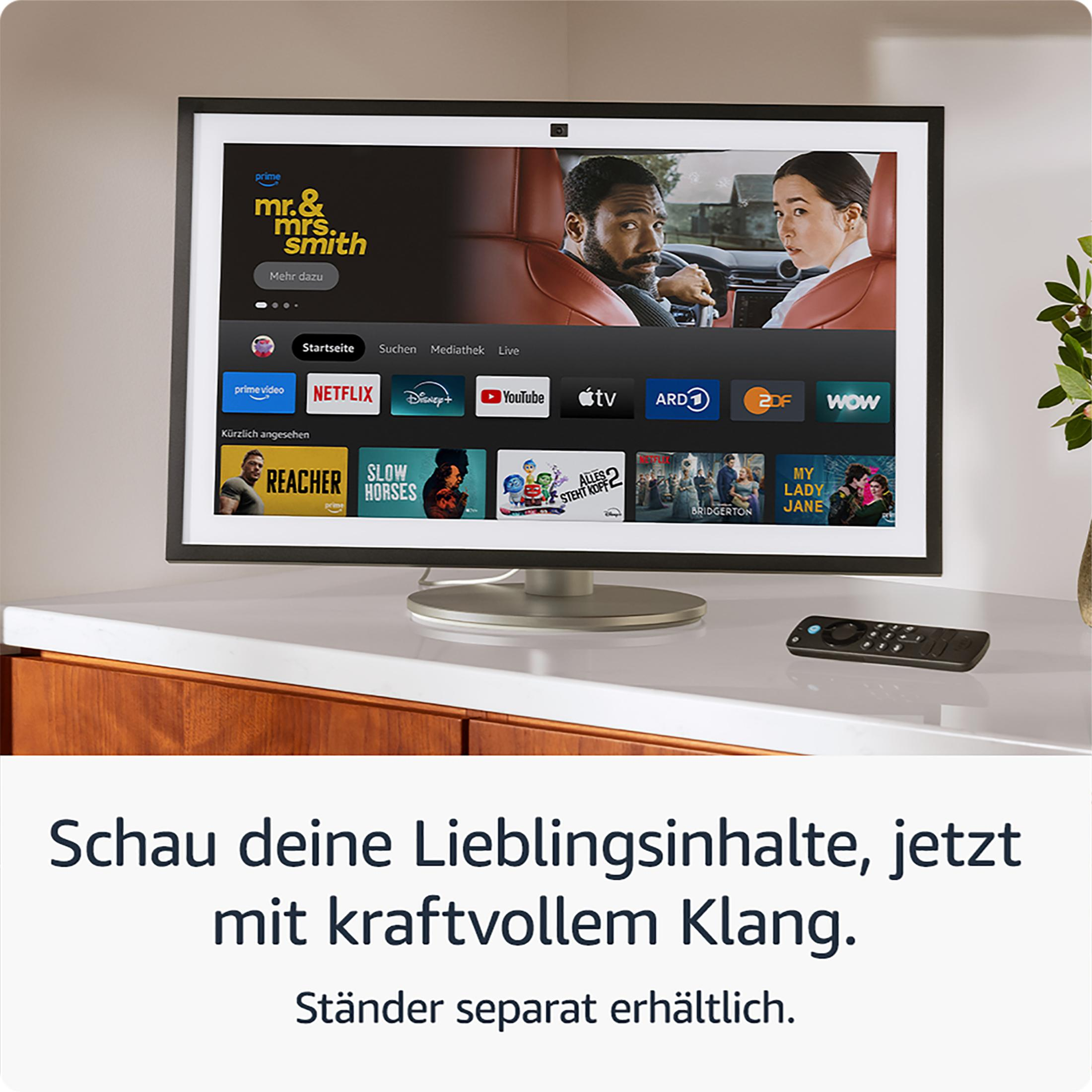 Écran de télévision affichant une interface de service de streaming avec vignettes.