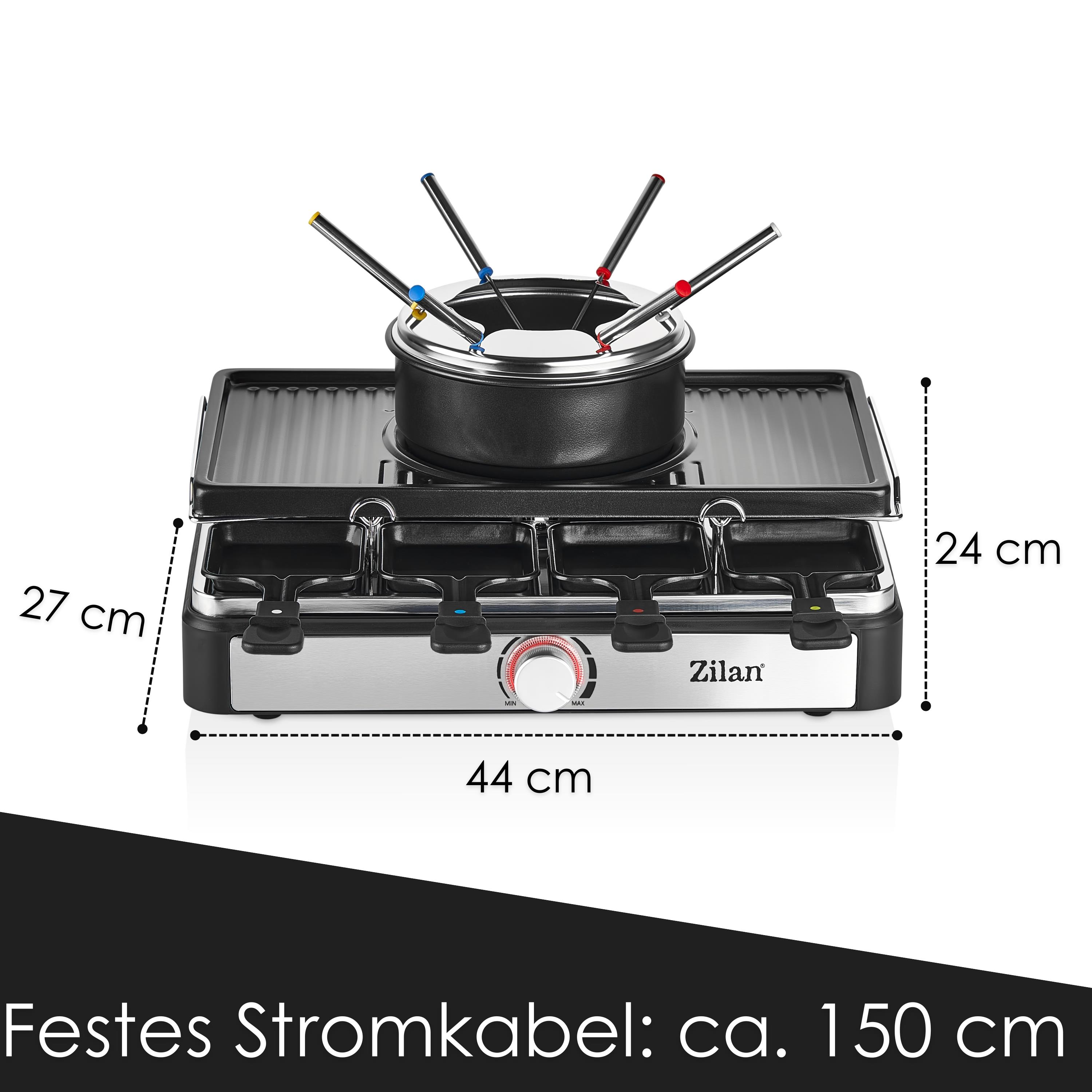 Raclette-Grill mit Zubehör, Maße: 44x27x24cm, mit 150cm Kabel.