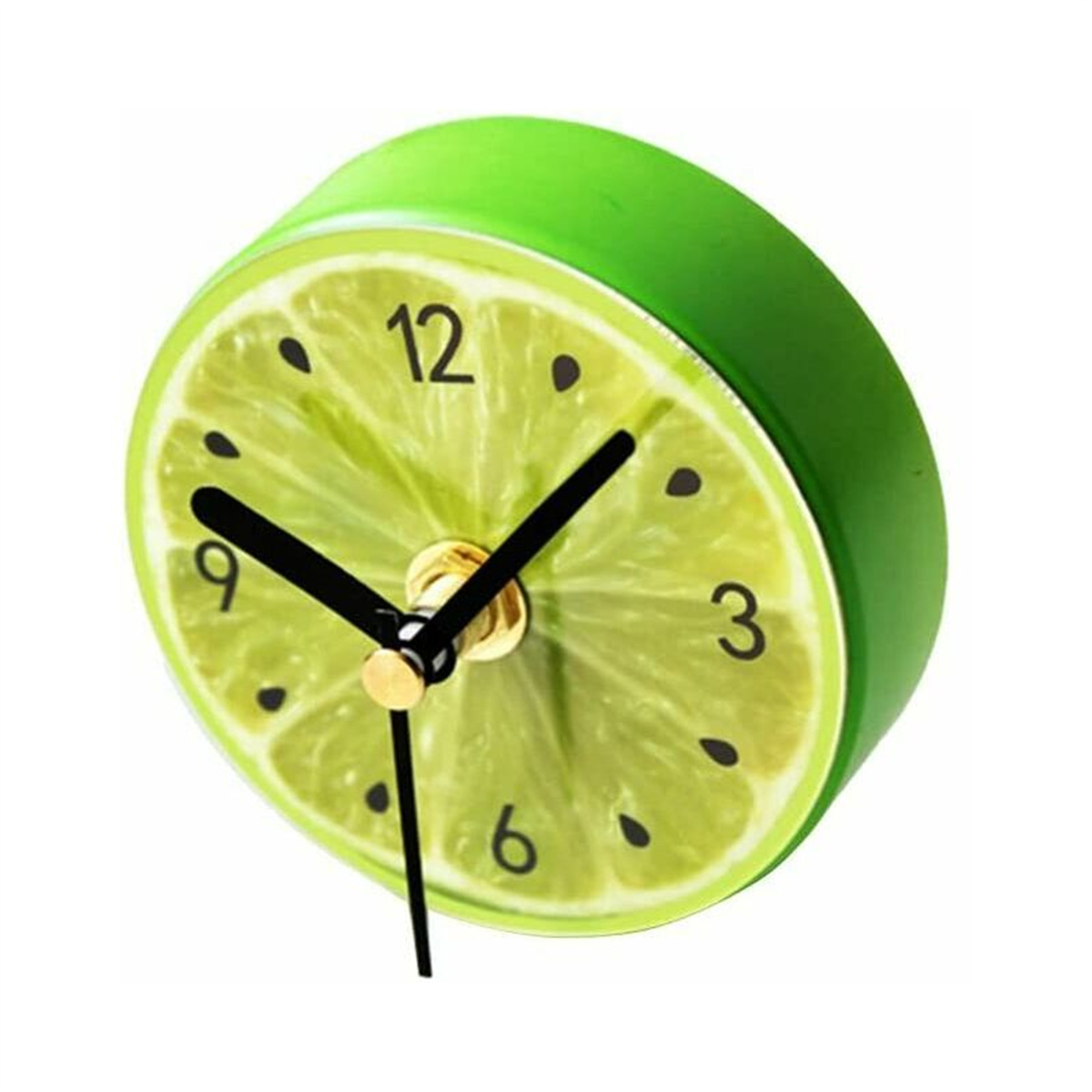 Grüne Uhr mit Limetten-Design. Uhr zeigt 10:10 Uhr.
