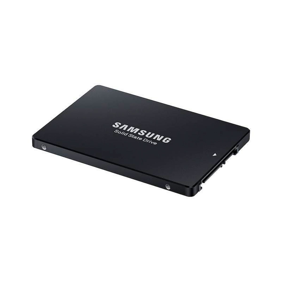Czarny dysk SSD. Czarny dysk SSD Samsung, z nazwą marki wydrukowaną na górnej powierzchni.