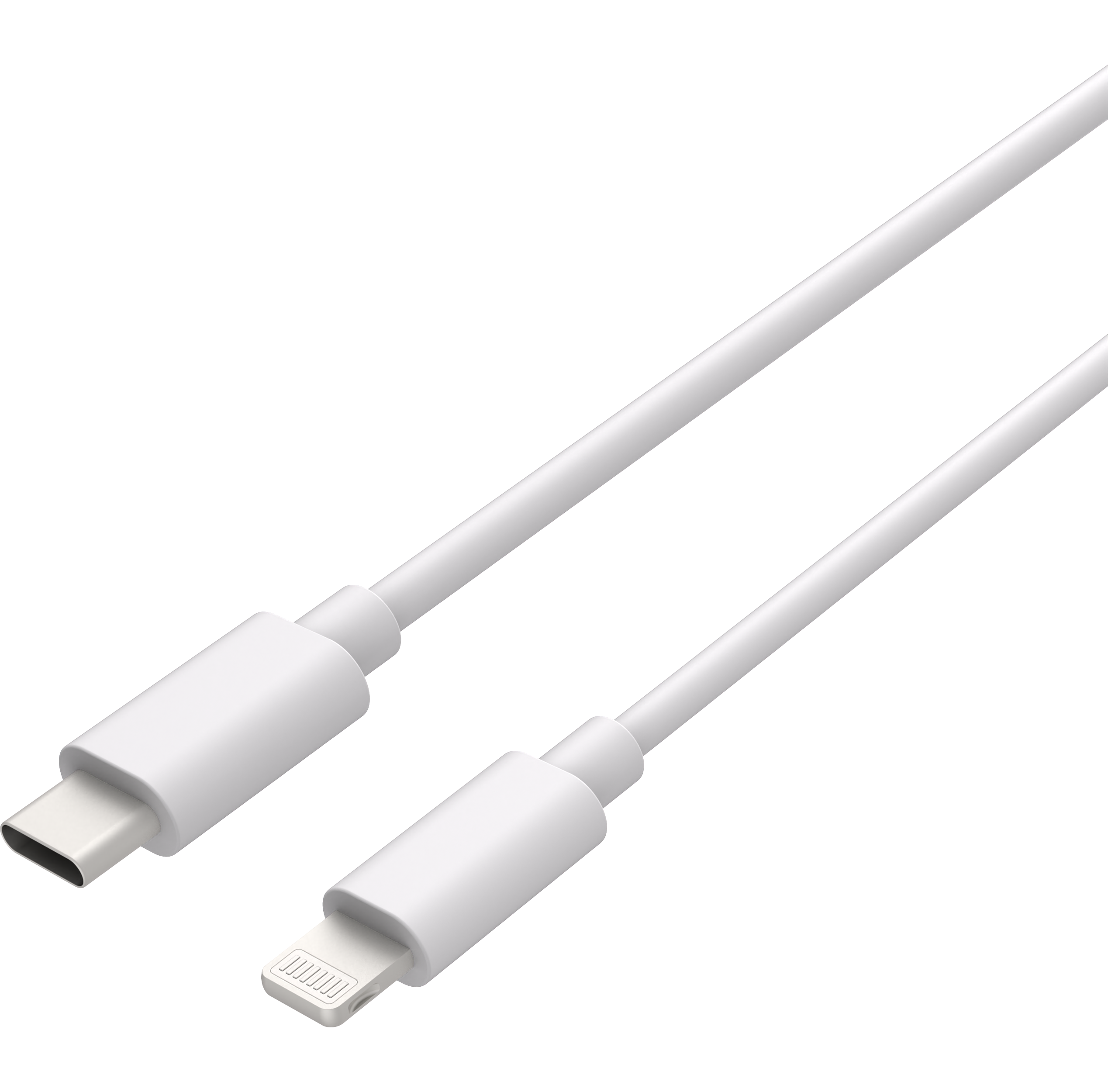 Zwei weiße Ladekabel mit unterschiedlichen Anschlüssen auf schwarzem Hintergrund.