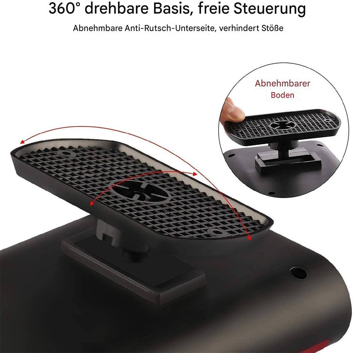 Schwarze Basis mit drehbarem Aufsatz für einen Controller. Der Aufsatz ist abnehmbar.