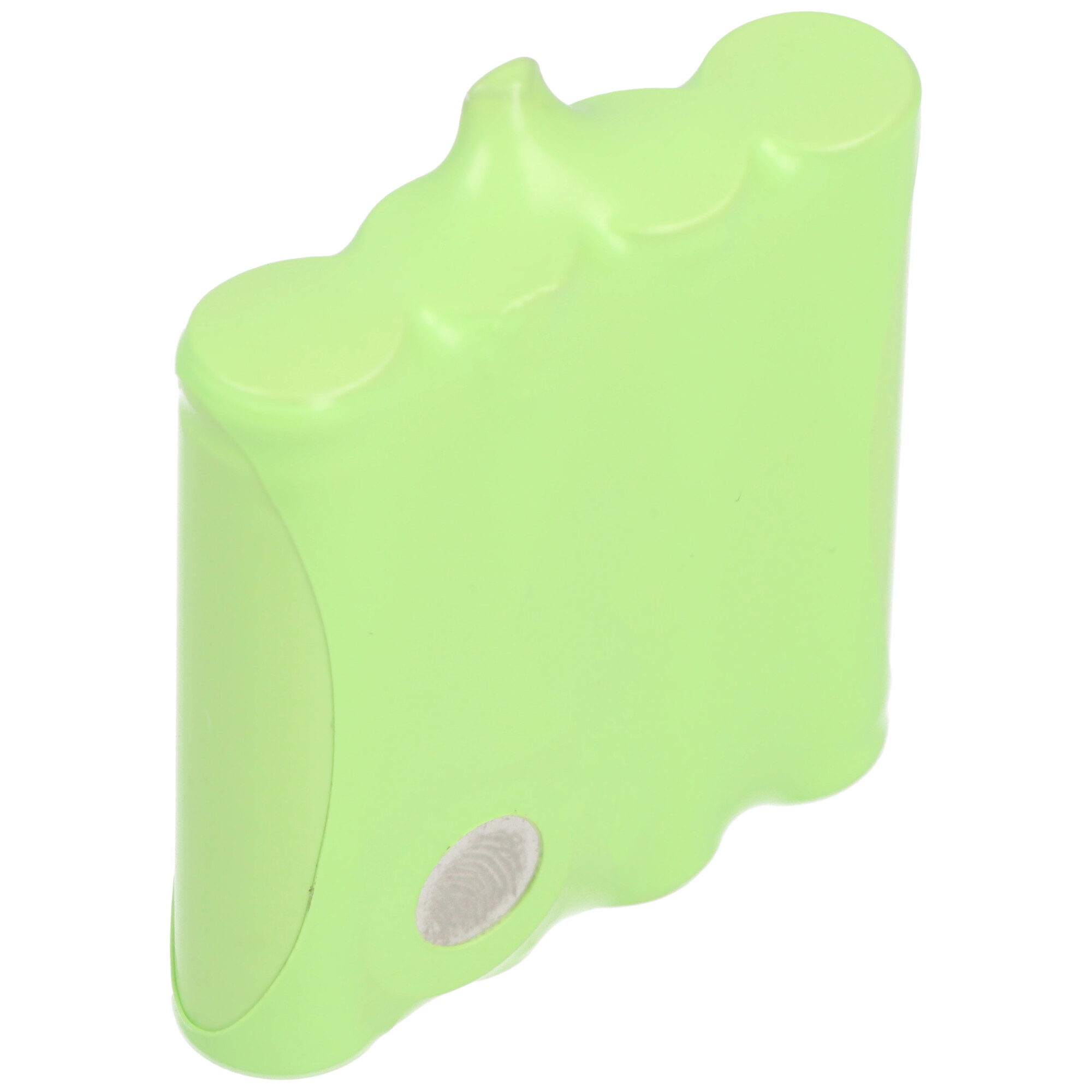 Groen batterijpakket met een ronde knop. Gebogen vorm.