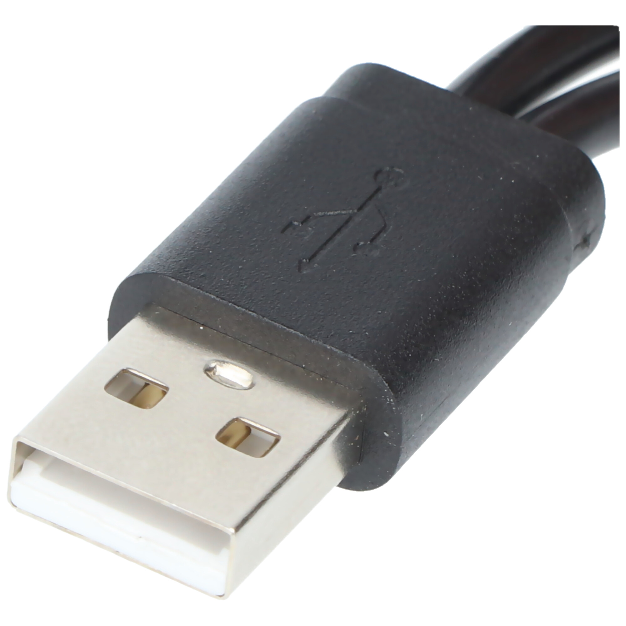 Een zwarte USB-connector met een zilveren rechthoekige kop.