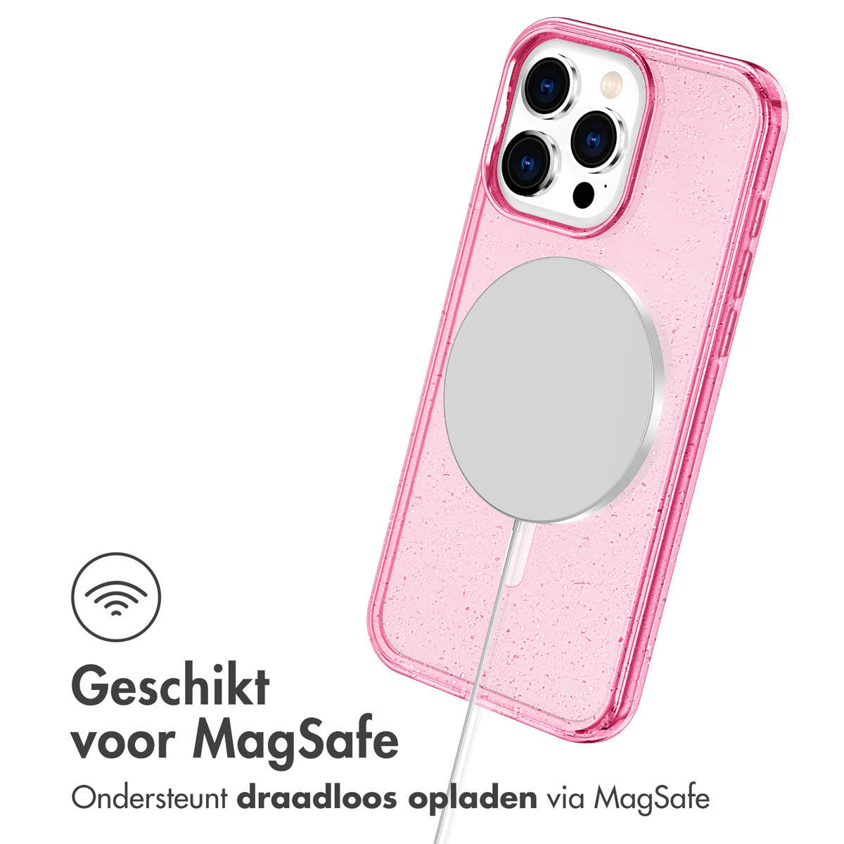 IMOSHION Sparkle Backcover met MagSafe - Geschikt voor Apple iPhone 15 Pro Max - Telefoonhoesje voor Apple iPhone 15 Pro Max Roze