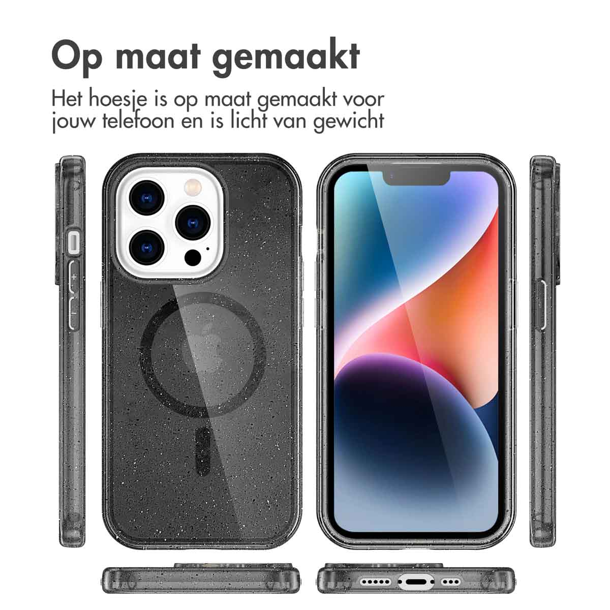 IMOSHION Sparkle Backcover met MagSafe - Geschikt voor Apple iPhone 14 Pro - Telefoonhoesje voor Apple iPhone 14 Pro Zwart