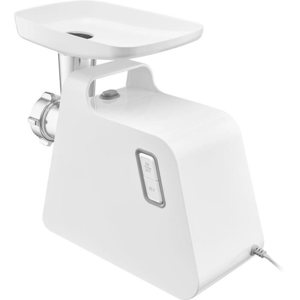 Tritacarne elettrico bianco con accessori.