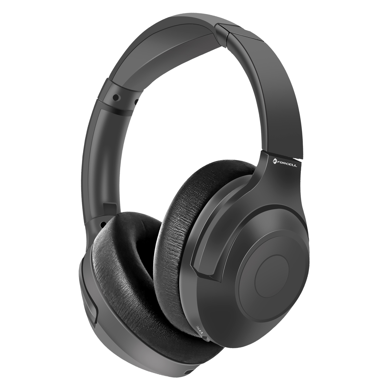 Schwarze Over-Ear-Kopfhörer. Die Kopfhörer sind abgewinkelt und haben ein Logo an der Seite.