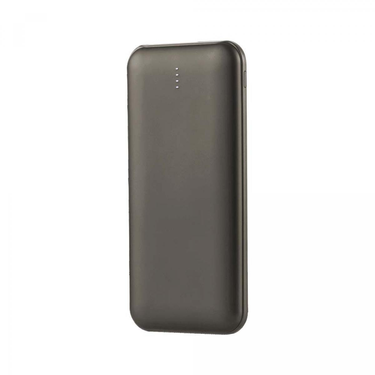 Power bank nero con tre spie, isolato su sfondo bianco.