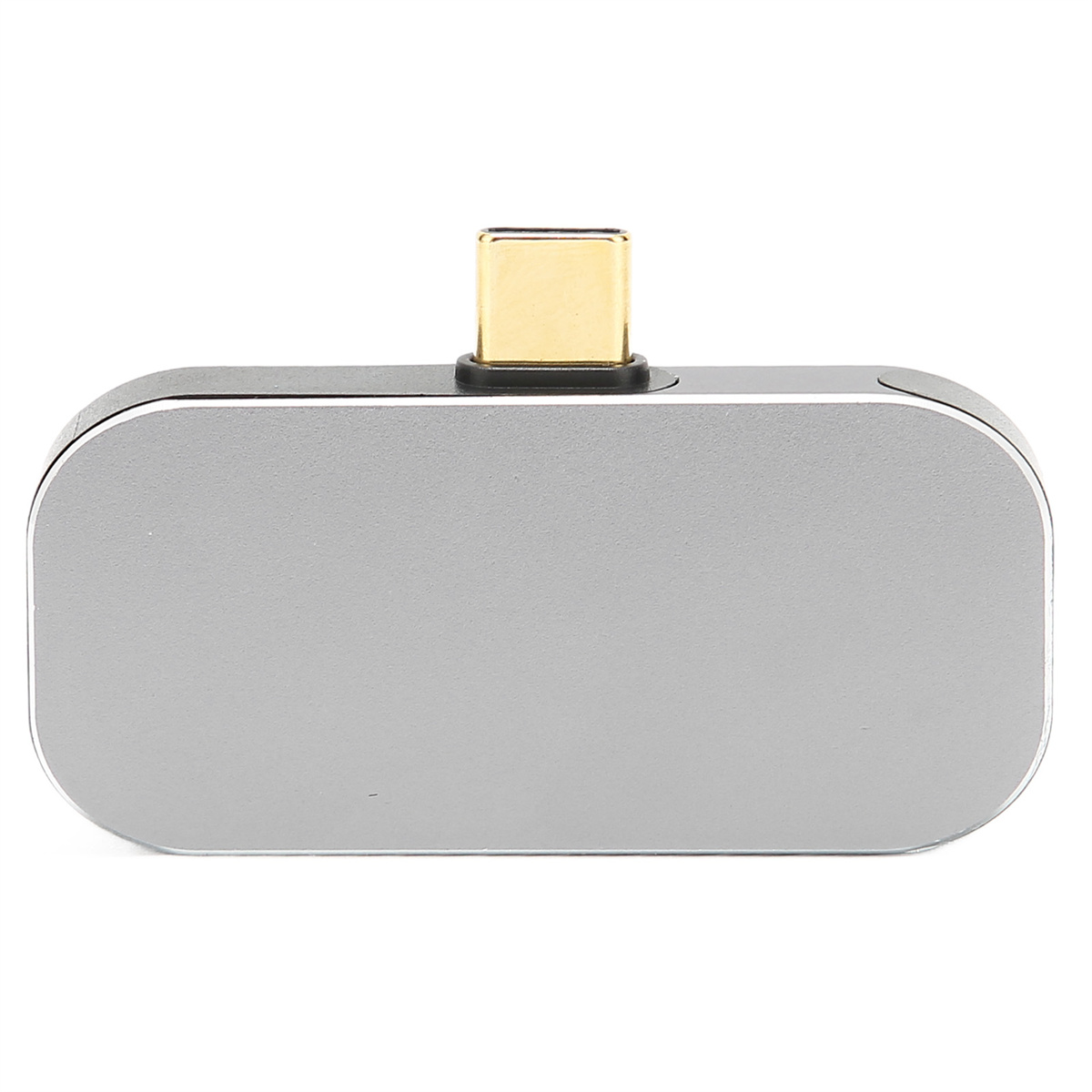 Ein kleiner, silberner Adapter mit einem USB-C-Anschluss.