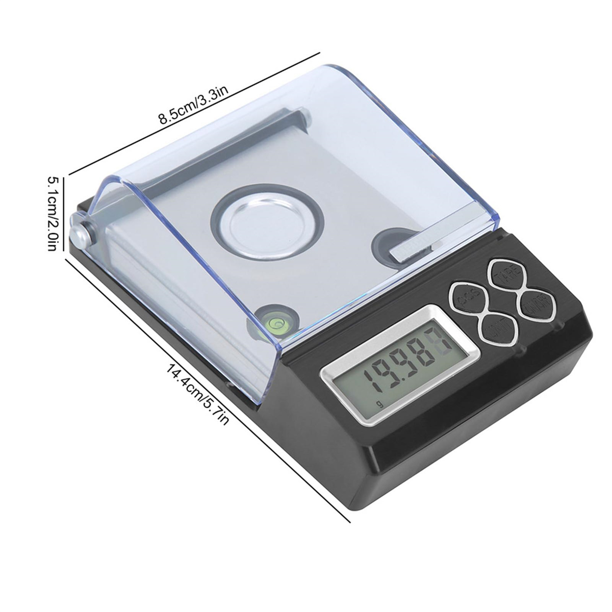 Digitale Waage mit klarer Abdeckung, Knöpfen und Anzeige 19,98g.