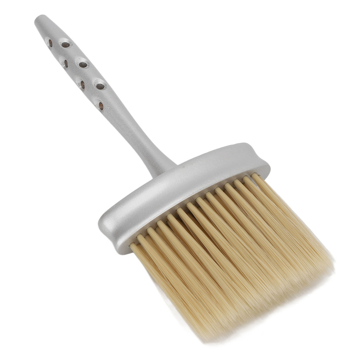 Pinsel mit beigefarbenen Borsten und einem silbernen Griff.