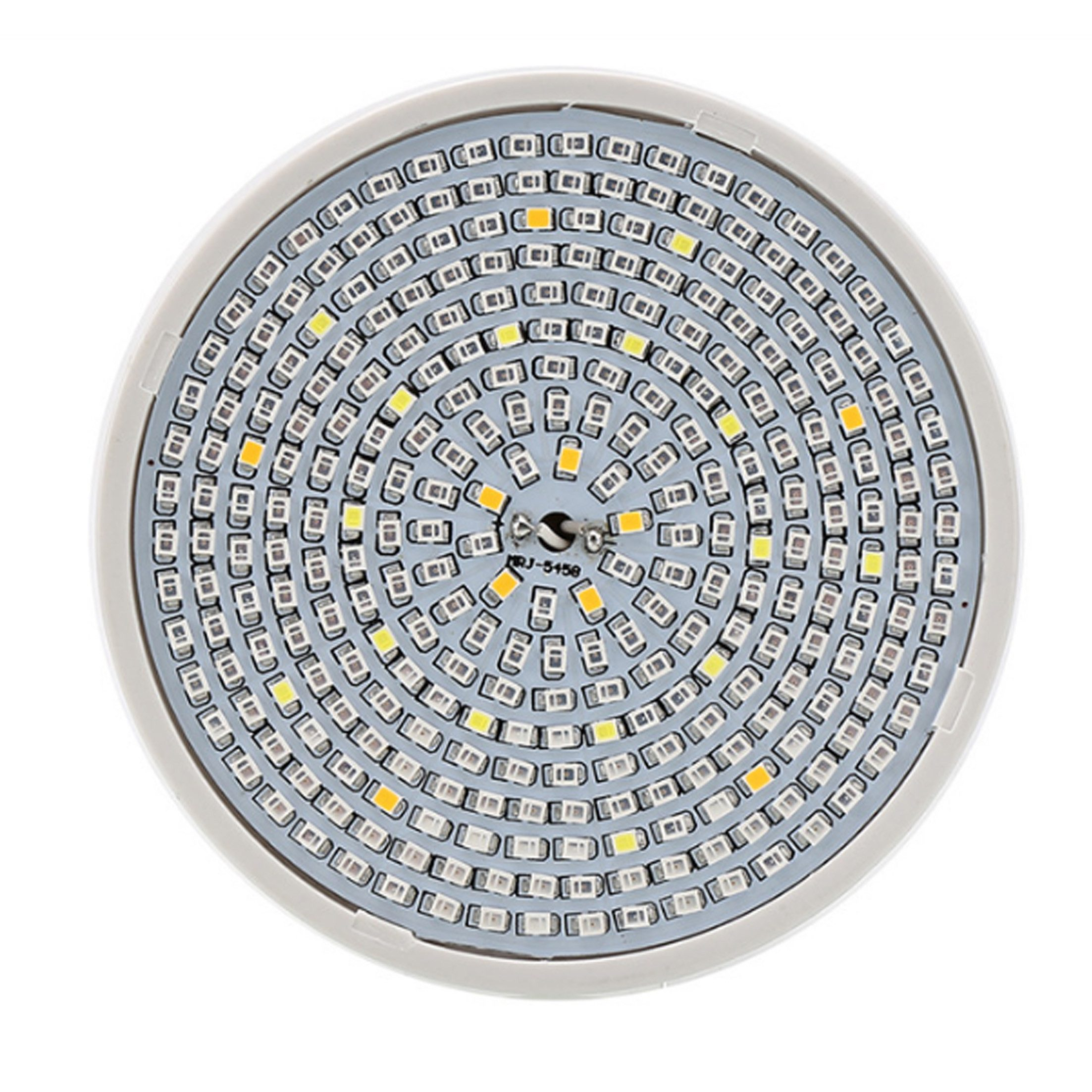 Eine weiße LED-Leuchte mit kreisförmigem Design. Sie ist auf weißem Hintergrund isoliert.