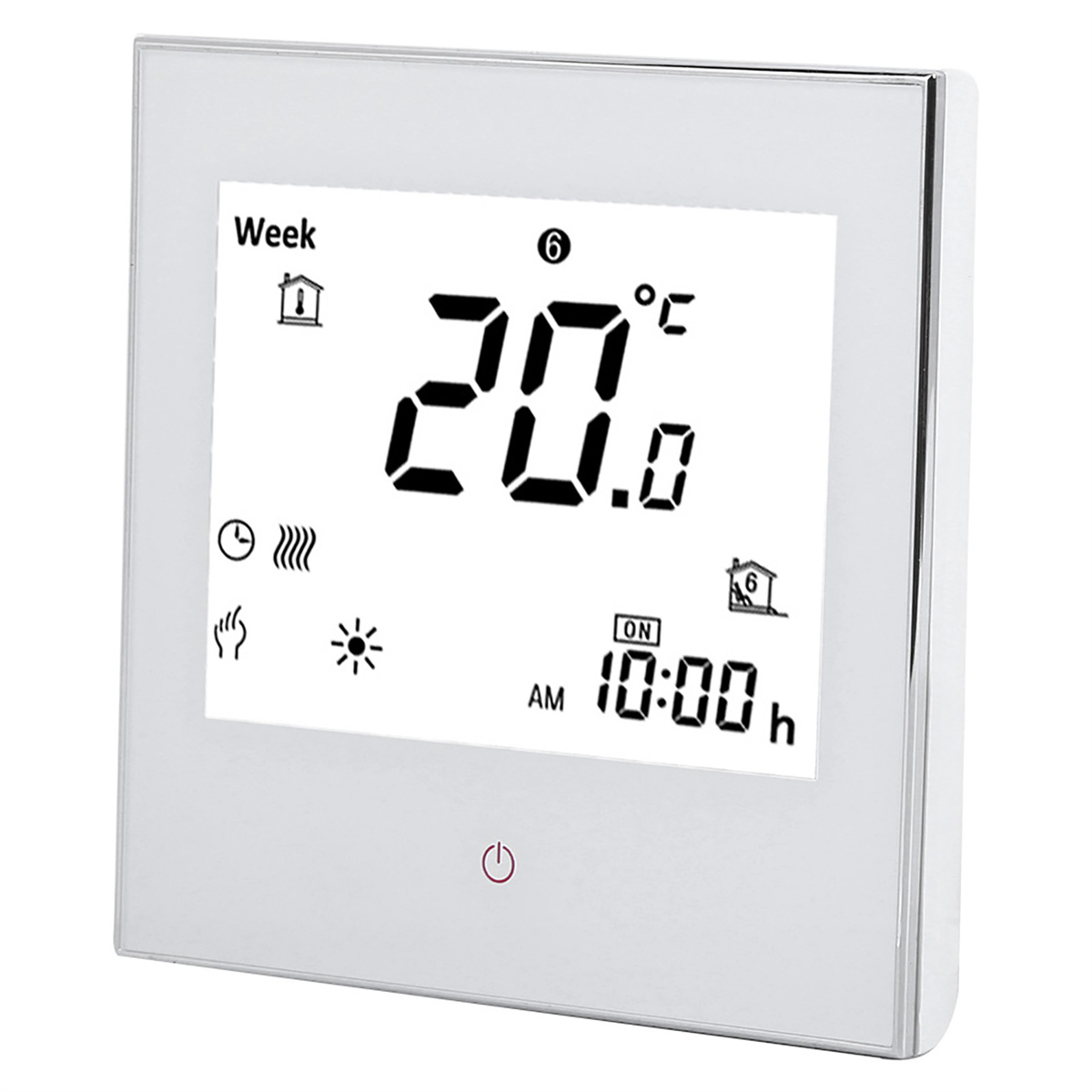 Digitaler Thermostat mit 20,0 Grad Celsius, ON-Anzeige und 10:00 Uhr.