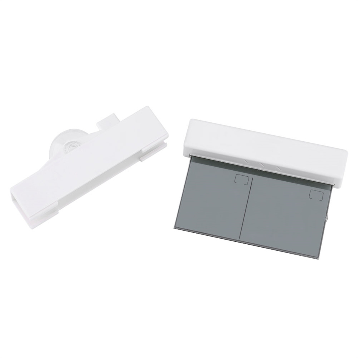 Weißer Papierschneider mit grauer Klinge und Messführung.