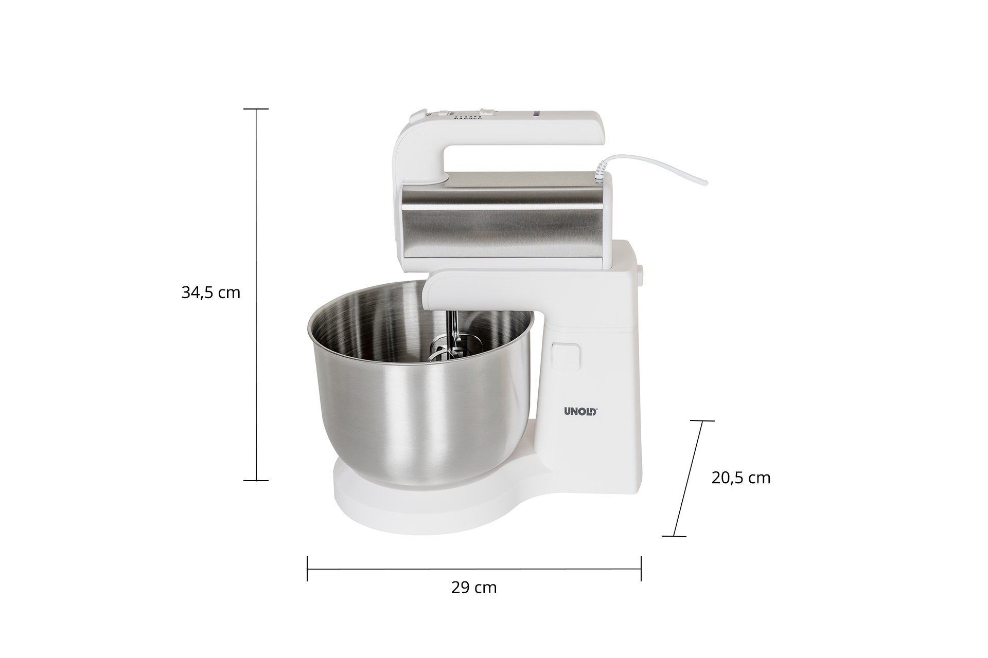 UNOLD 78720 HANDMIXER MIT RÜHRSCHÜSSEL 500W Handmixer mit Rührschüssel Weiß (500 Watt, 3.5 l)