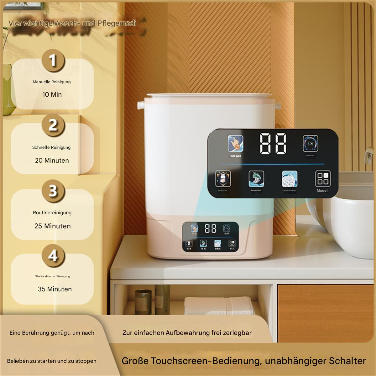 Weiß-rosa Babyflaschensterilisator. Hat ein digitales Display mit Steuerungssymbolen.
