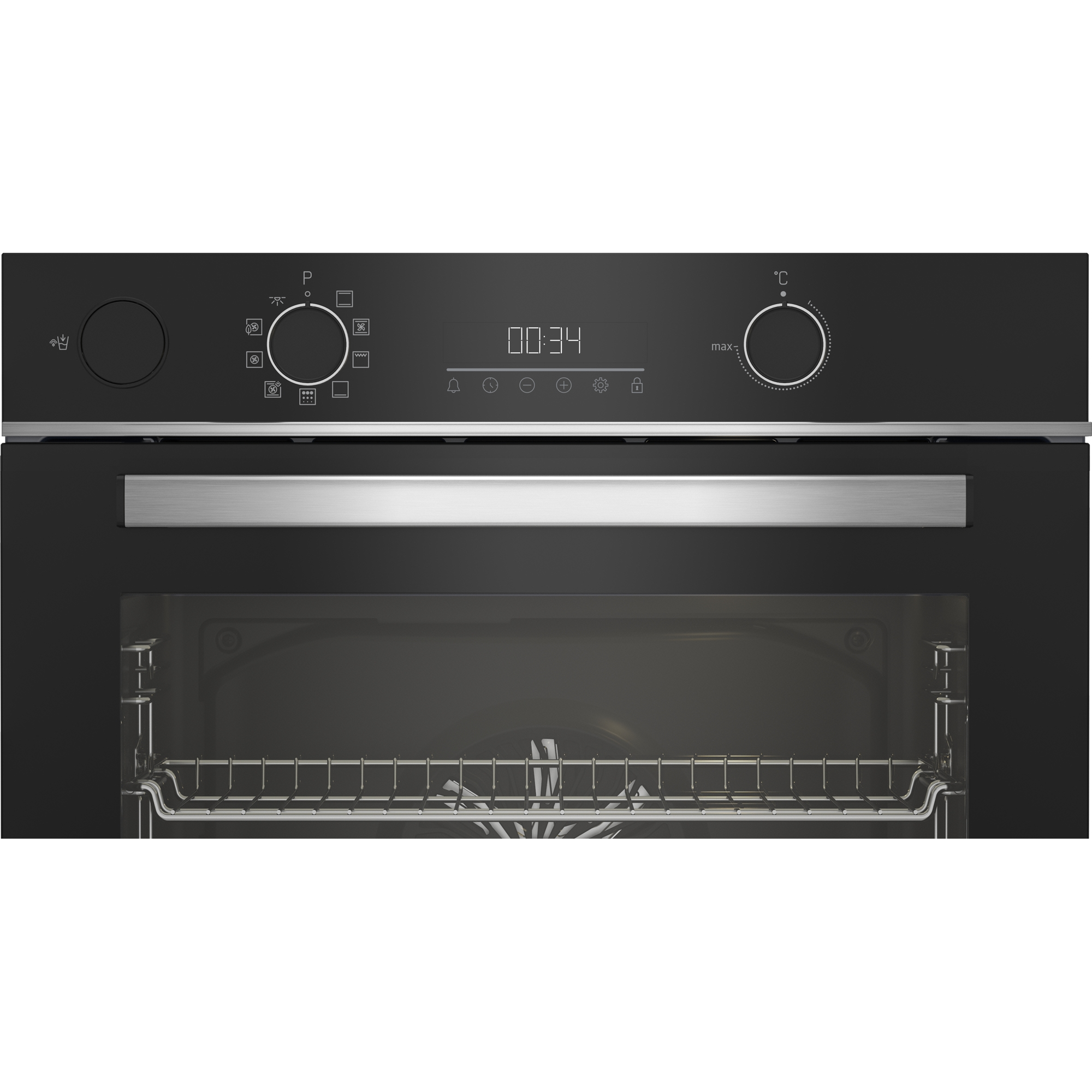 Un forno con display digitale e manopole di controllo.