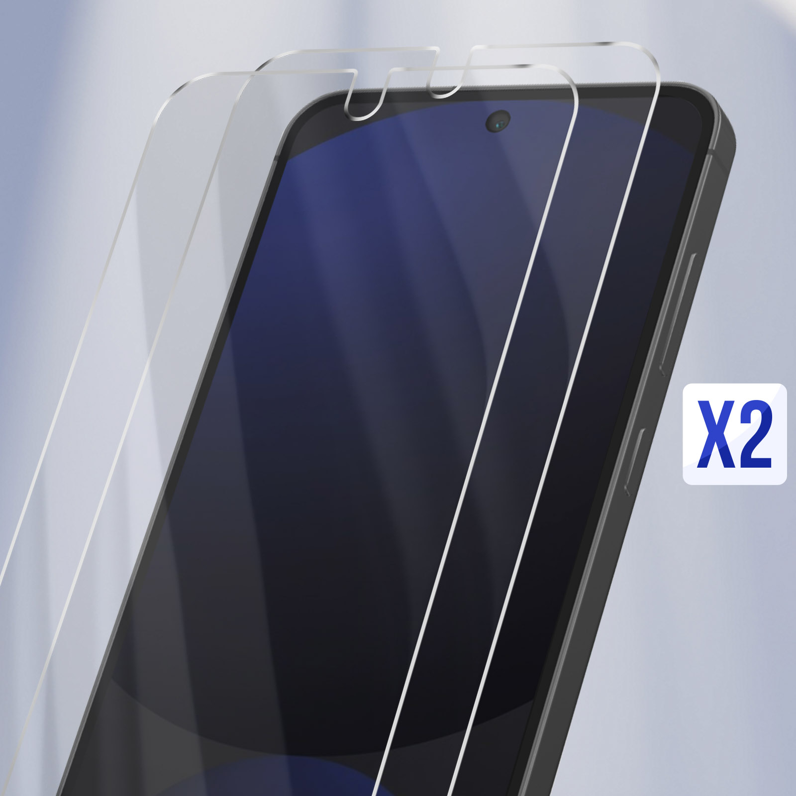 Dwie osłony ekranu telefonu obok czarnego telefonu.