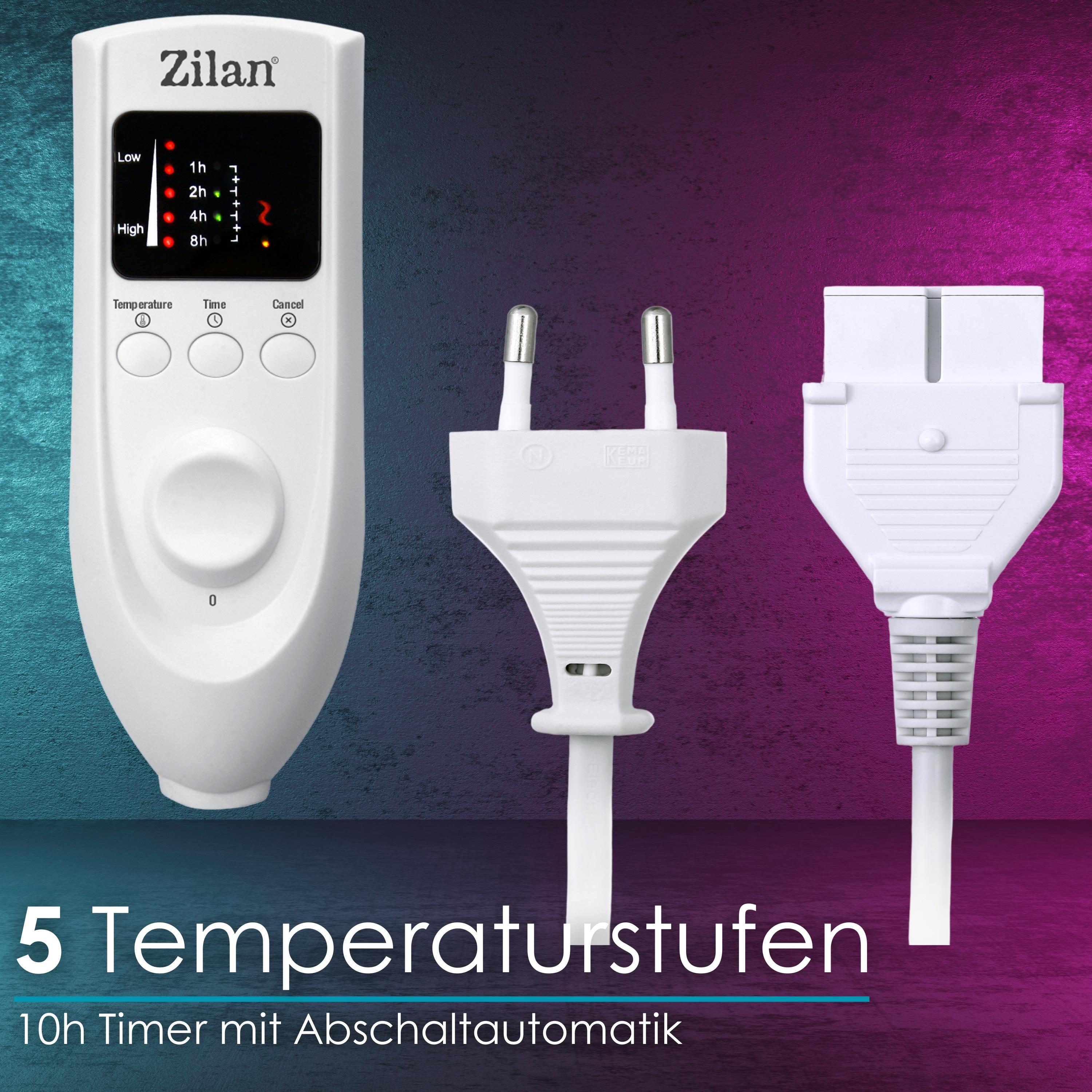Weißer Regler mit Stecker und Kabel, mit Text auf Deutsch.
