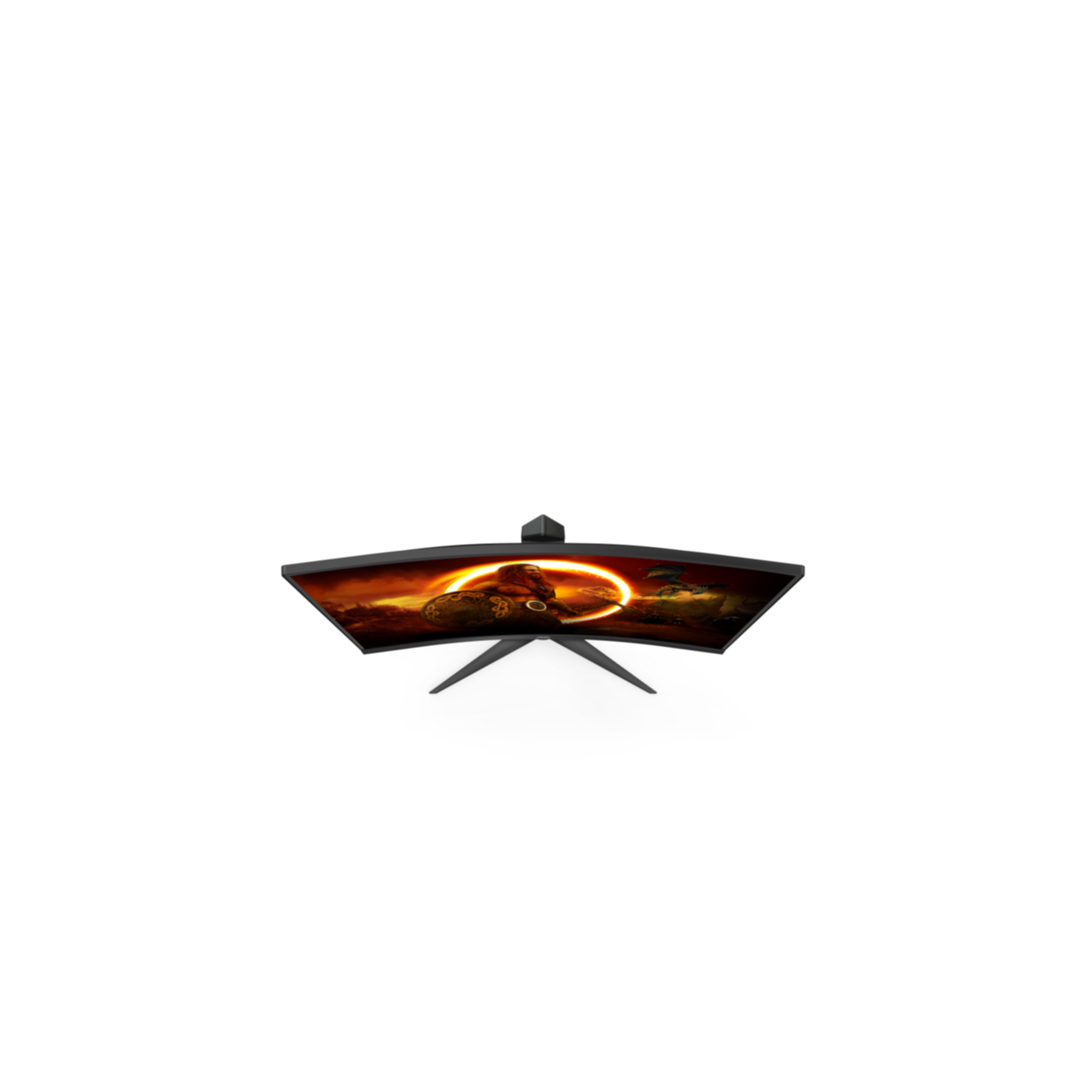 Monitor curvo per giochi su sfondo bianco.