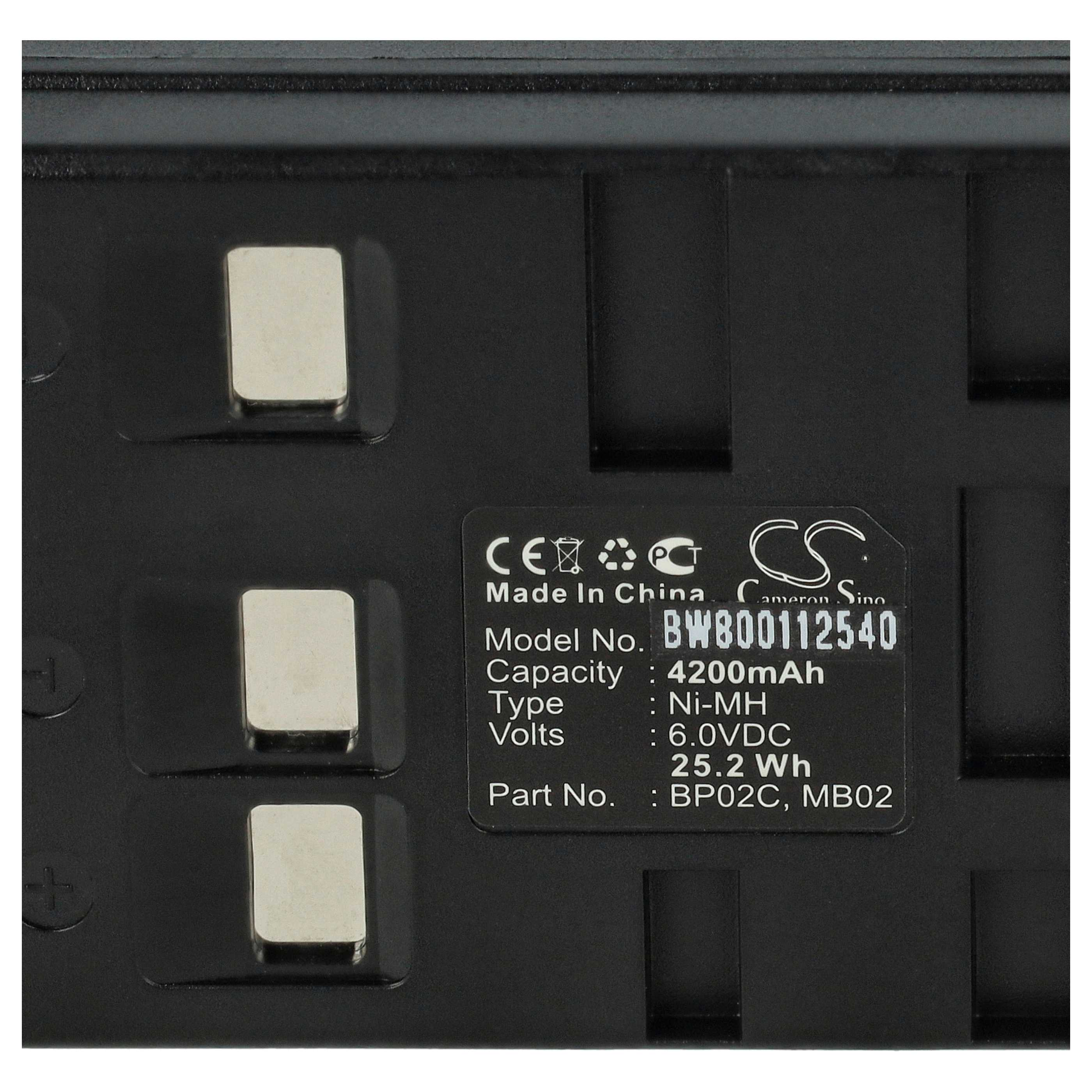Schwarze Batterie mit drei silbernen Rechtecken und weißem Etikett.