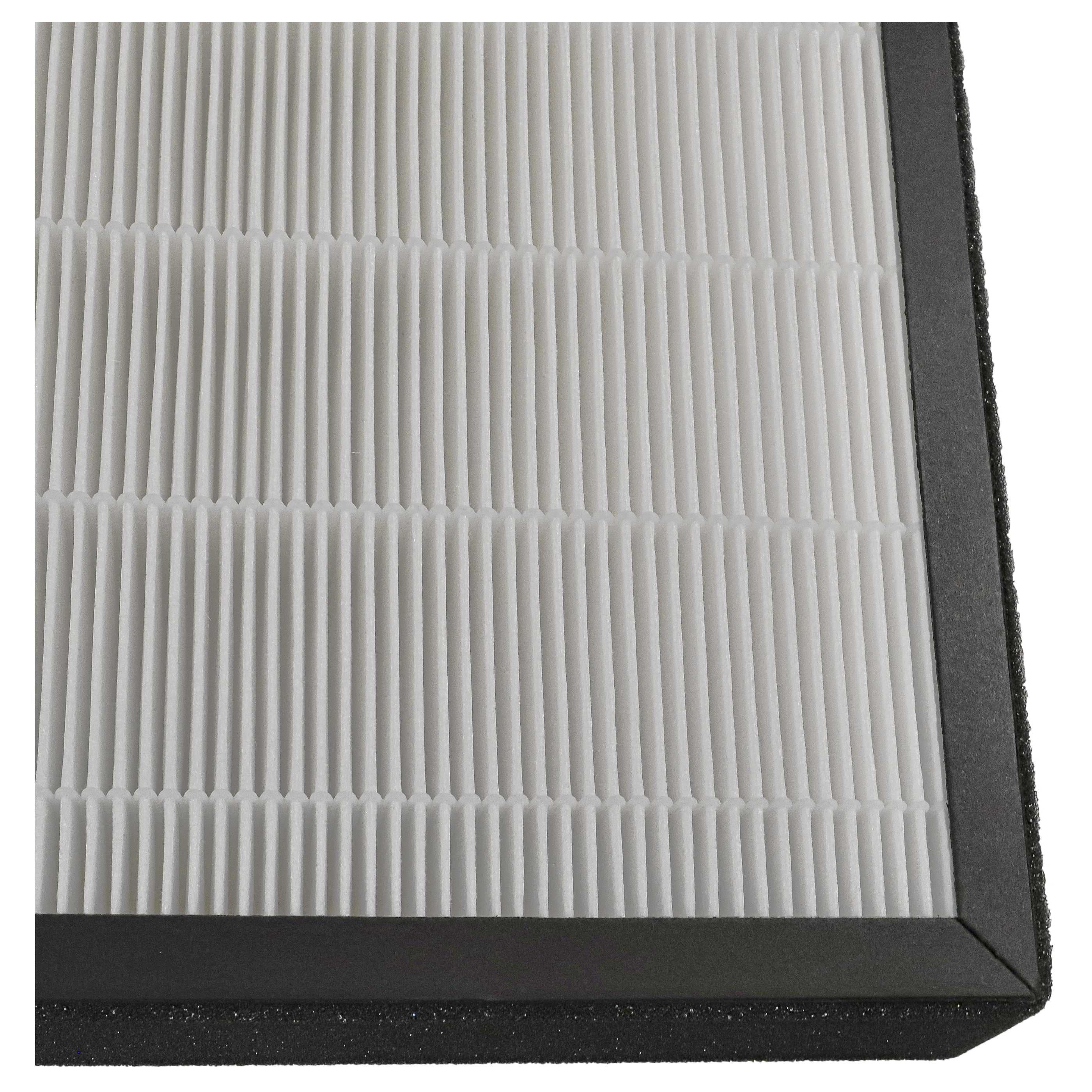 Nahaufnahme eines Luftfilters mit weißem, gefaltetem Material in einem schwarzen Rahmen.