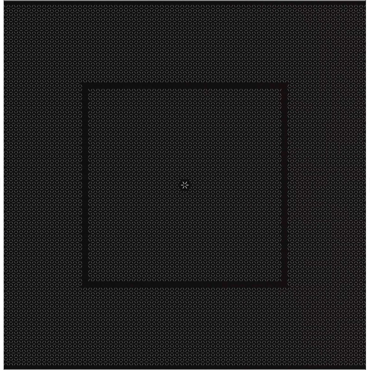 Ciemna, teksturowana powierzchnia z kwadratowym wgłębieniem otoczonym wzorem kratki. Biała gwiazda znajduje się w kwadracie.
