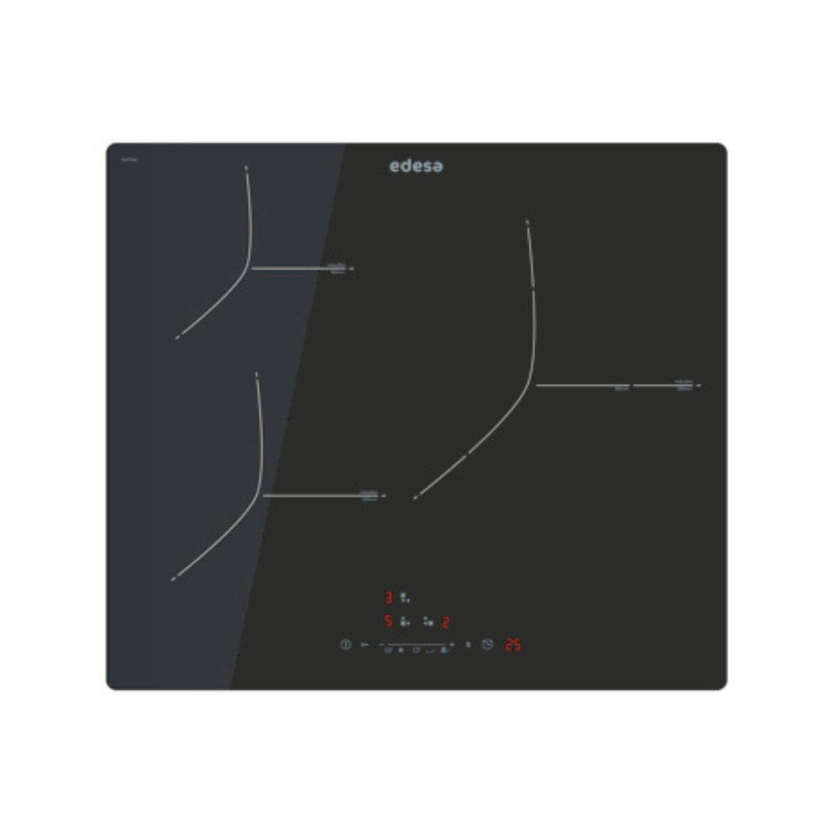 Czarna płyta indukcyjna z dwoma palnikami i wyświetlaczem cyfrowym.