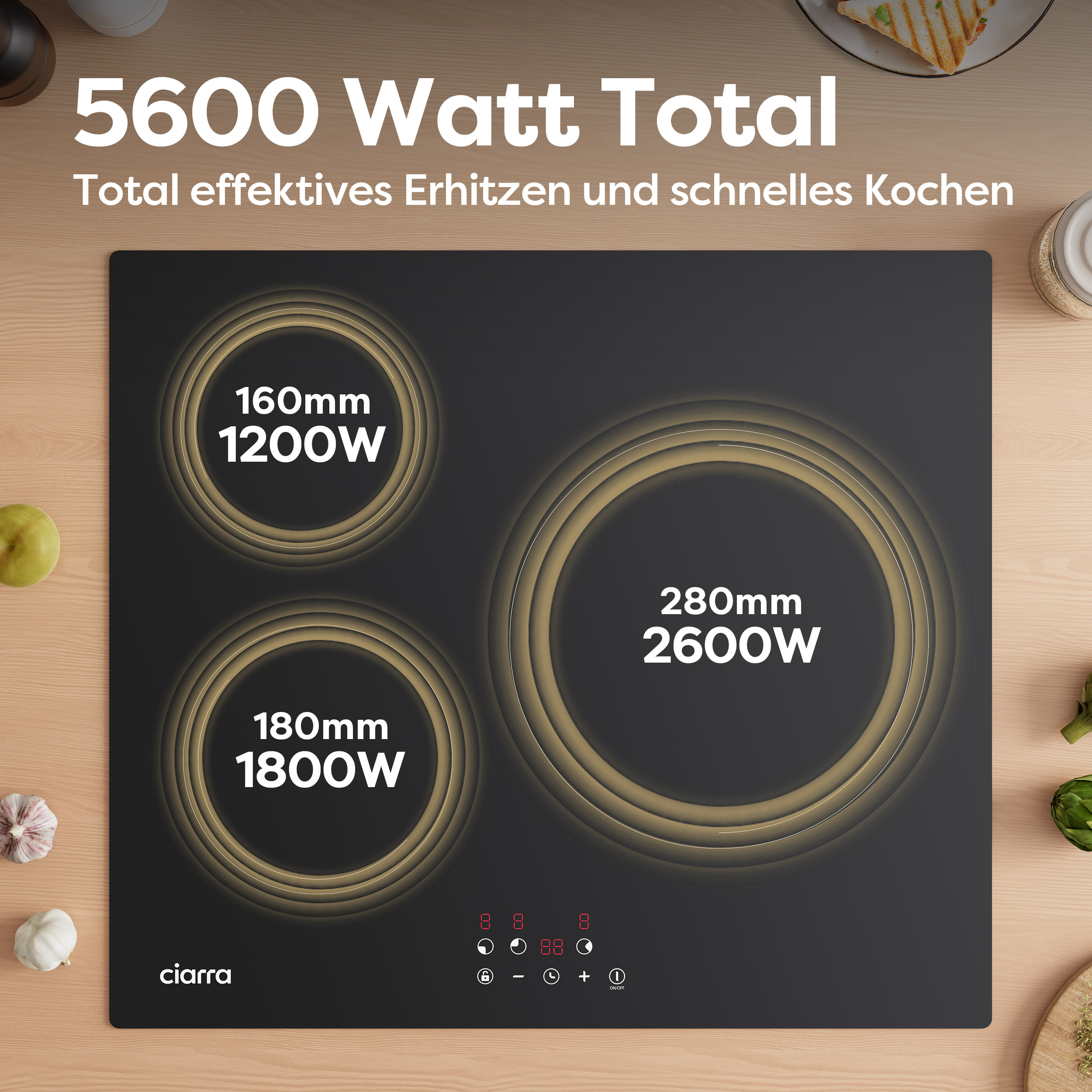 CIARRA VM3BIH-E Induktionskochfeld (590 mm breit, 3 Kochfelder)