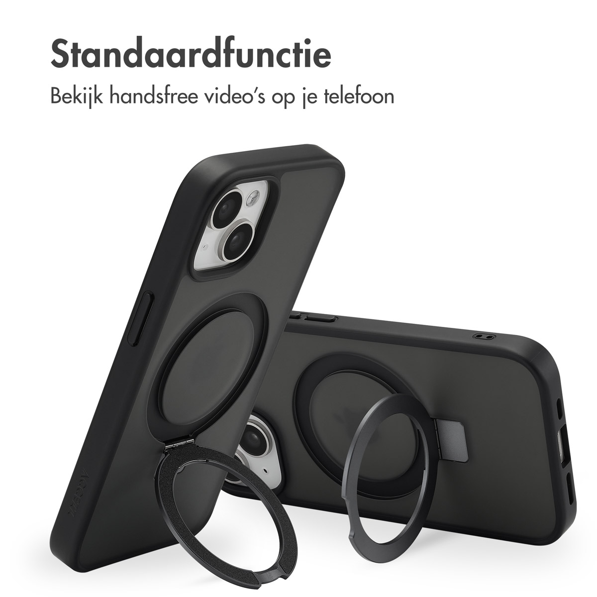 ACCEZZ Ring Stand Backcover met MagSafe geschikt voor iPhone 15 Phone case for Apple iPhone 15 Black