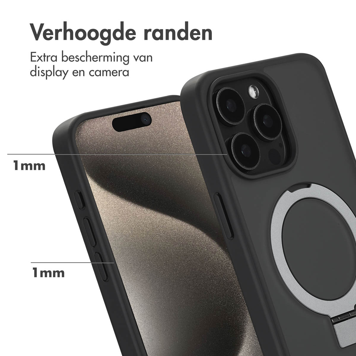 ACCEZZ Stand ad Anello Backcover metallo Cover per Apple iPhone 15 Pro Max, Nero