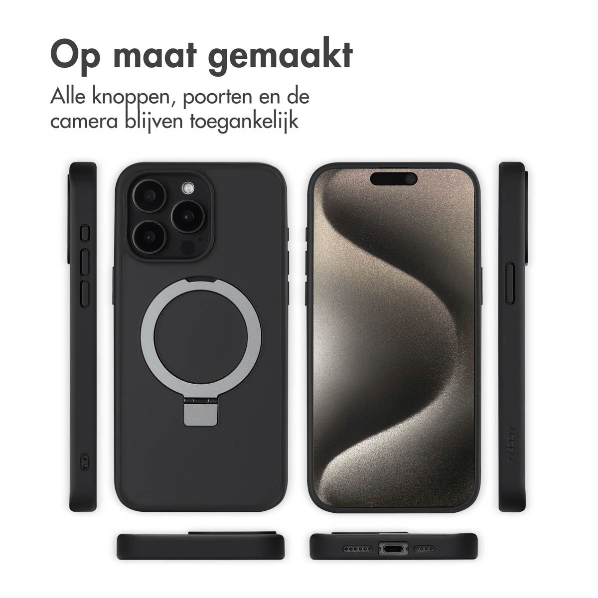 ACCEZZ Stand ad Anello Backcover metallo Cover per Apple iPhone 15 Pro Max, Nero